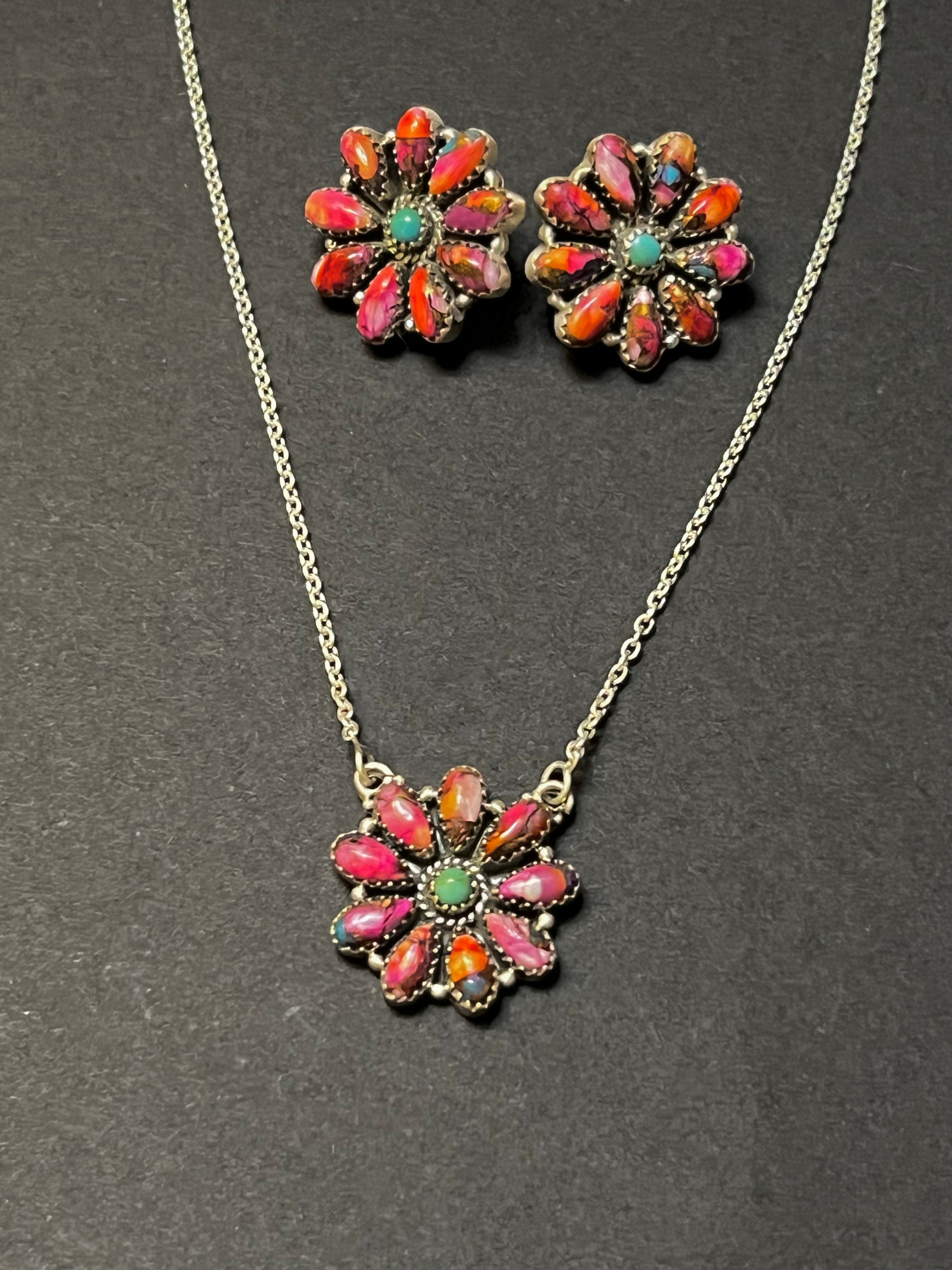 Handmade Sterling Silver Pink Dream Cluster Necklace & Earring Set