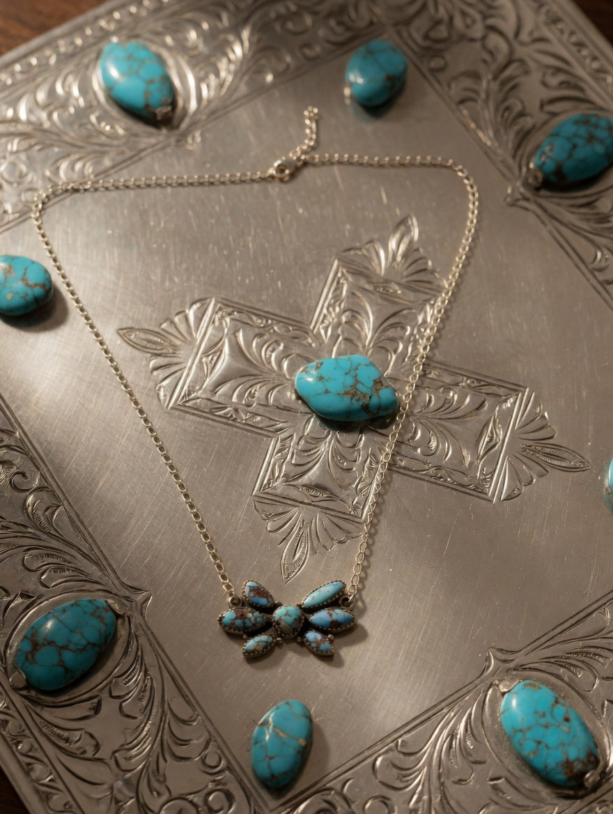 Beautiful Handmade Sterling Silver & Golden Hills Turquoise Necklace