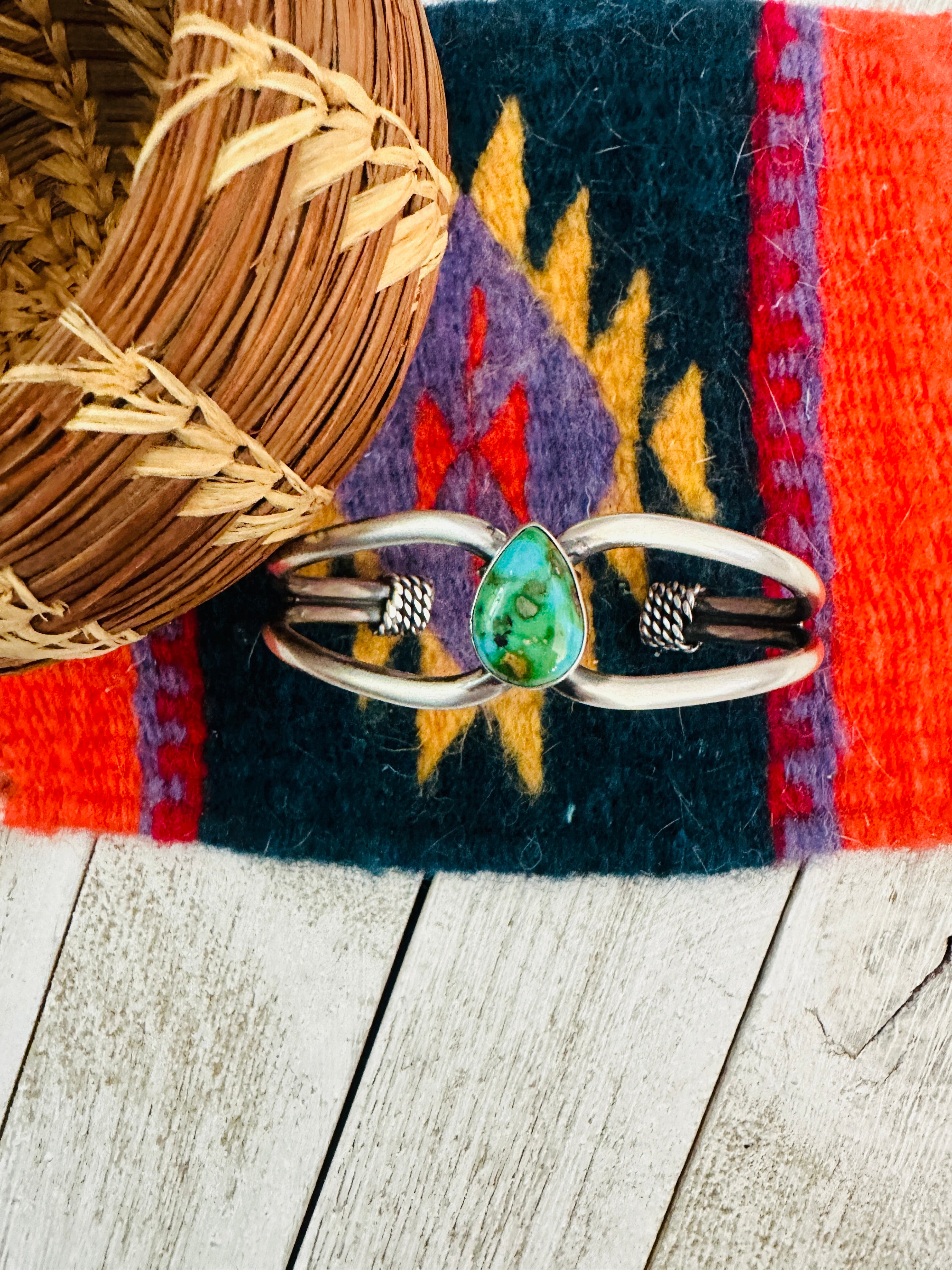 Navajo Sonoran Gold Turquoise & Sterling Silver Cuff Bracelet