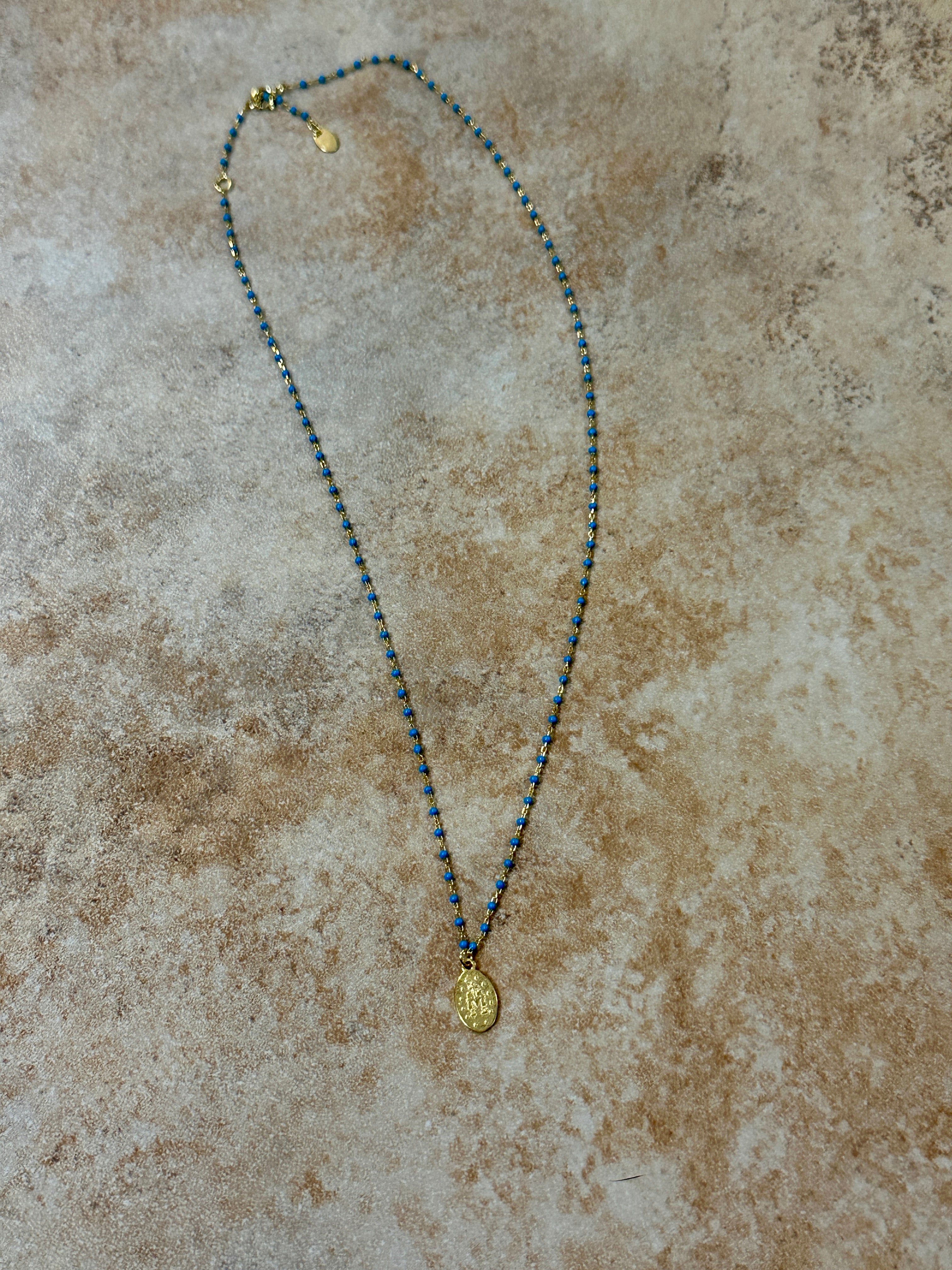 Turquoise Cluster Saint Mary Pendant Gold-Plated Necklace