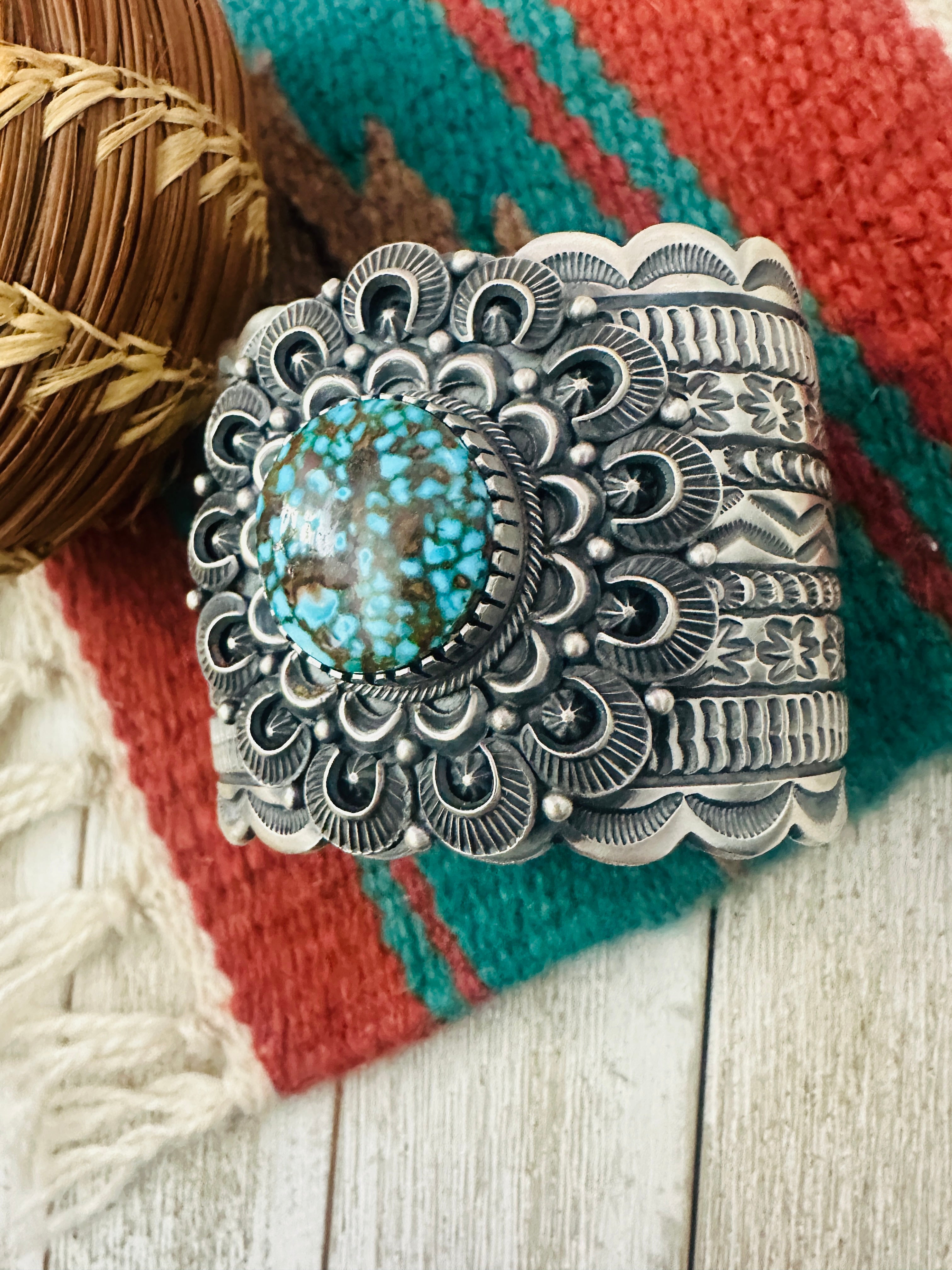 Handcrafted Sterling Silver & Spider Web Turquoise Cuff Bracelet by Randy Boyd