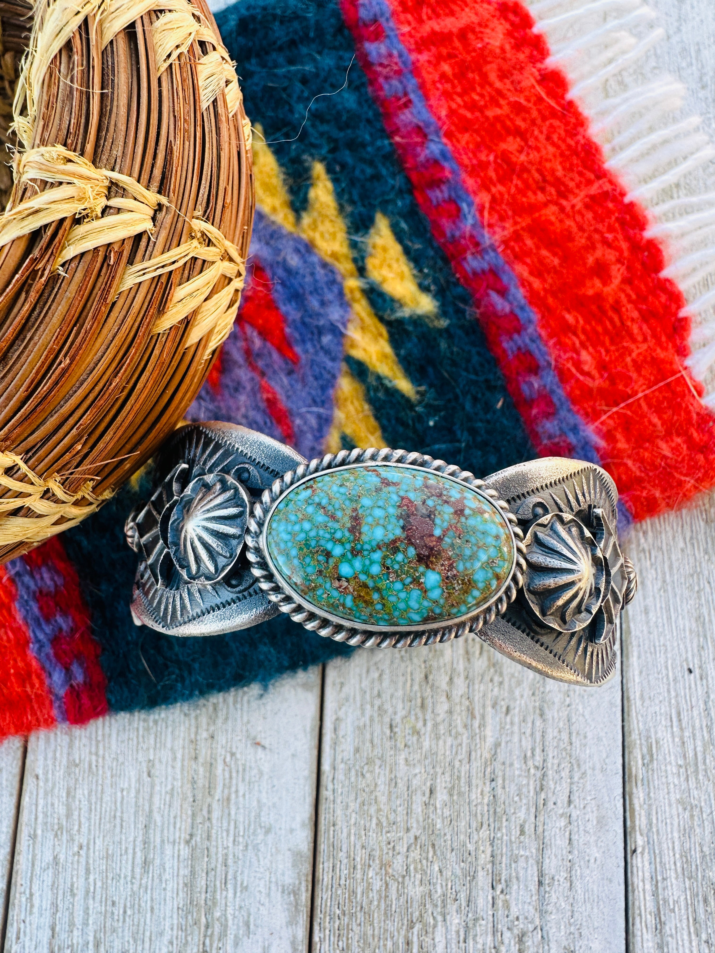 Handcrafted Number 8 Turquoise & Sterling Silver Cuff Bracelet by Kevin Billah