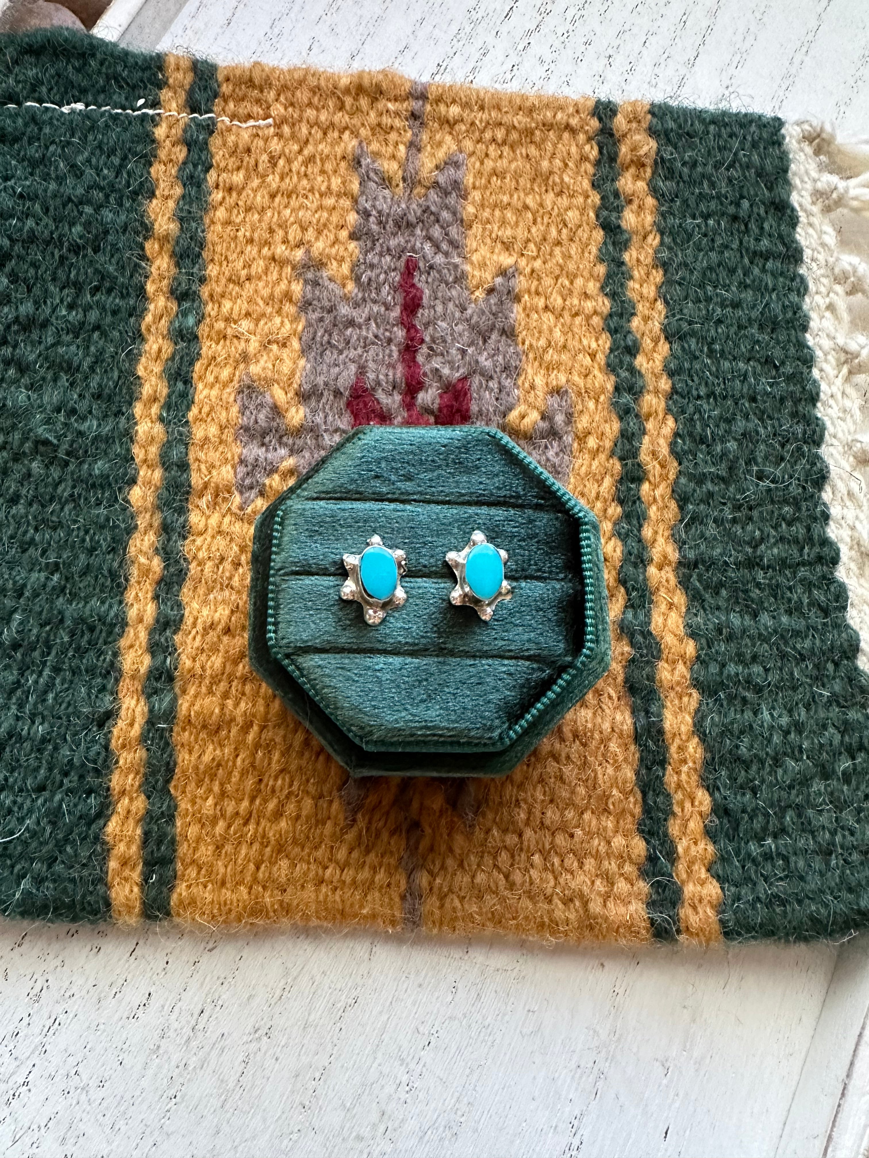 Starlight Beautiful Navajo Turquoise And Sterling Silver Stud Earrings