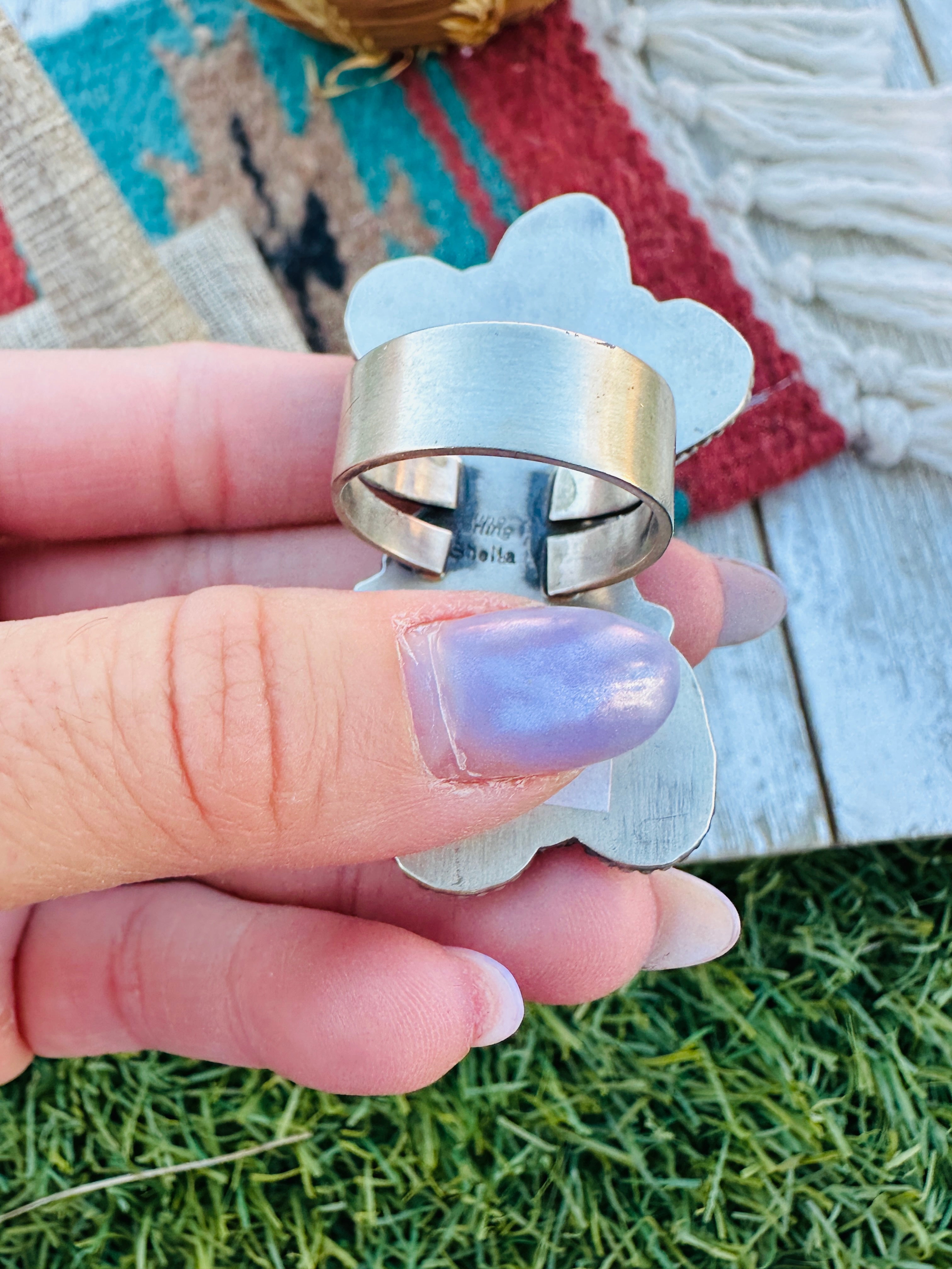 Hand Crafted Golden Hills Turquoise & Sterling Silver Ring Size 10 by Sheila Becenti