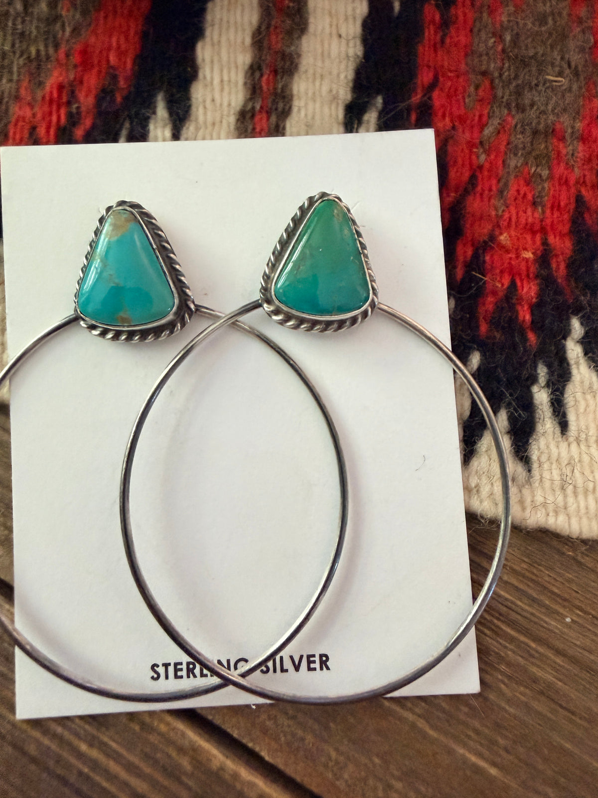 Handcrafted Turquoise and Sterling Silver Dangle Hoop Earrings by Elouise Kee