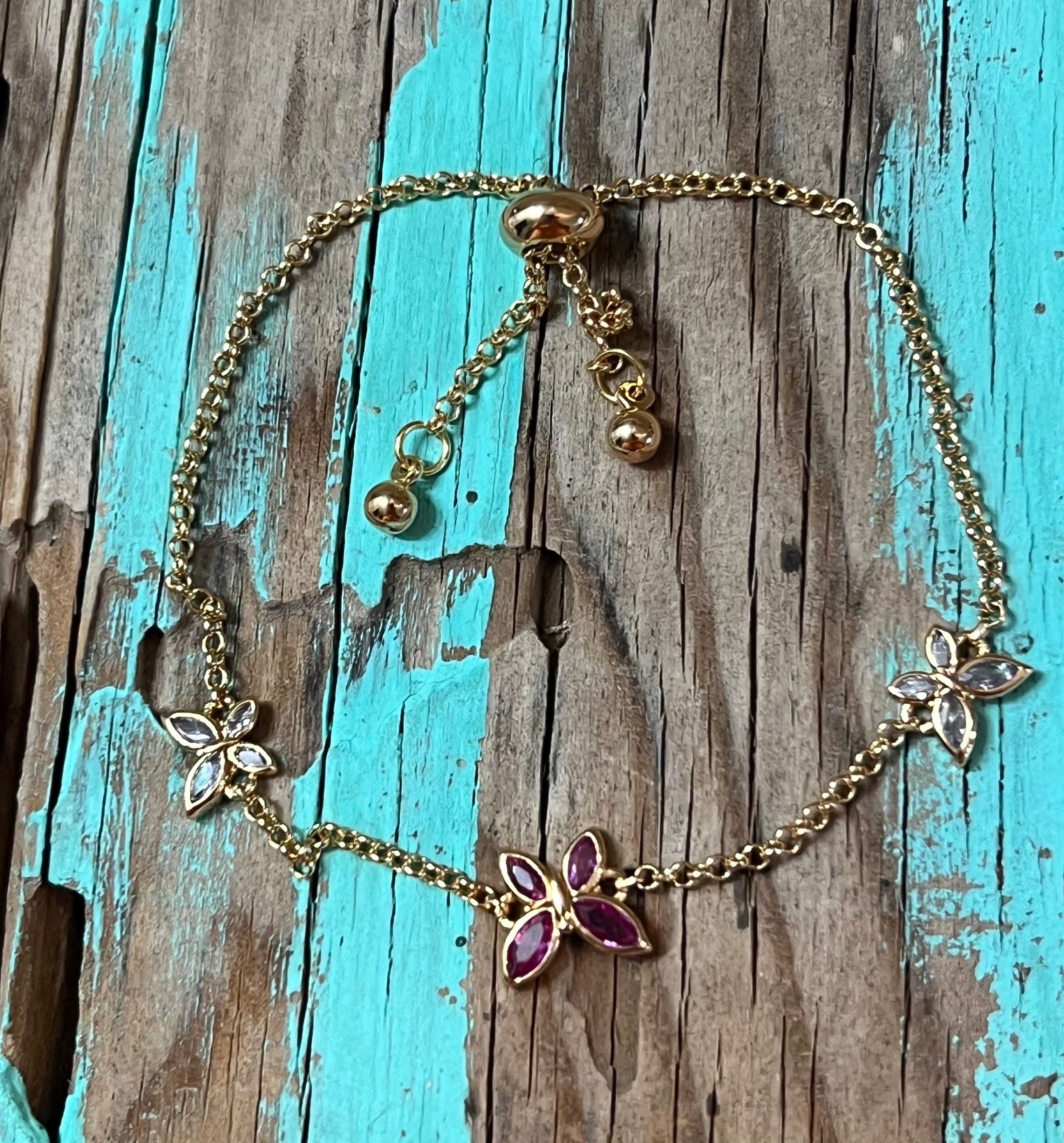 Caria CZ Butterfly Gold Plated Bolo Bracelet