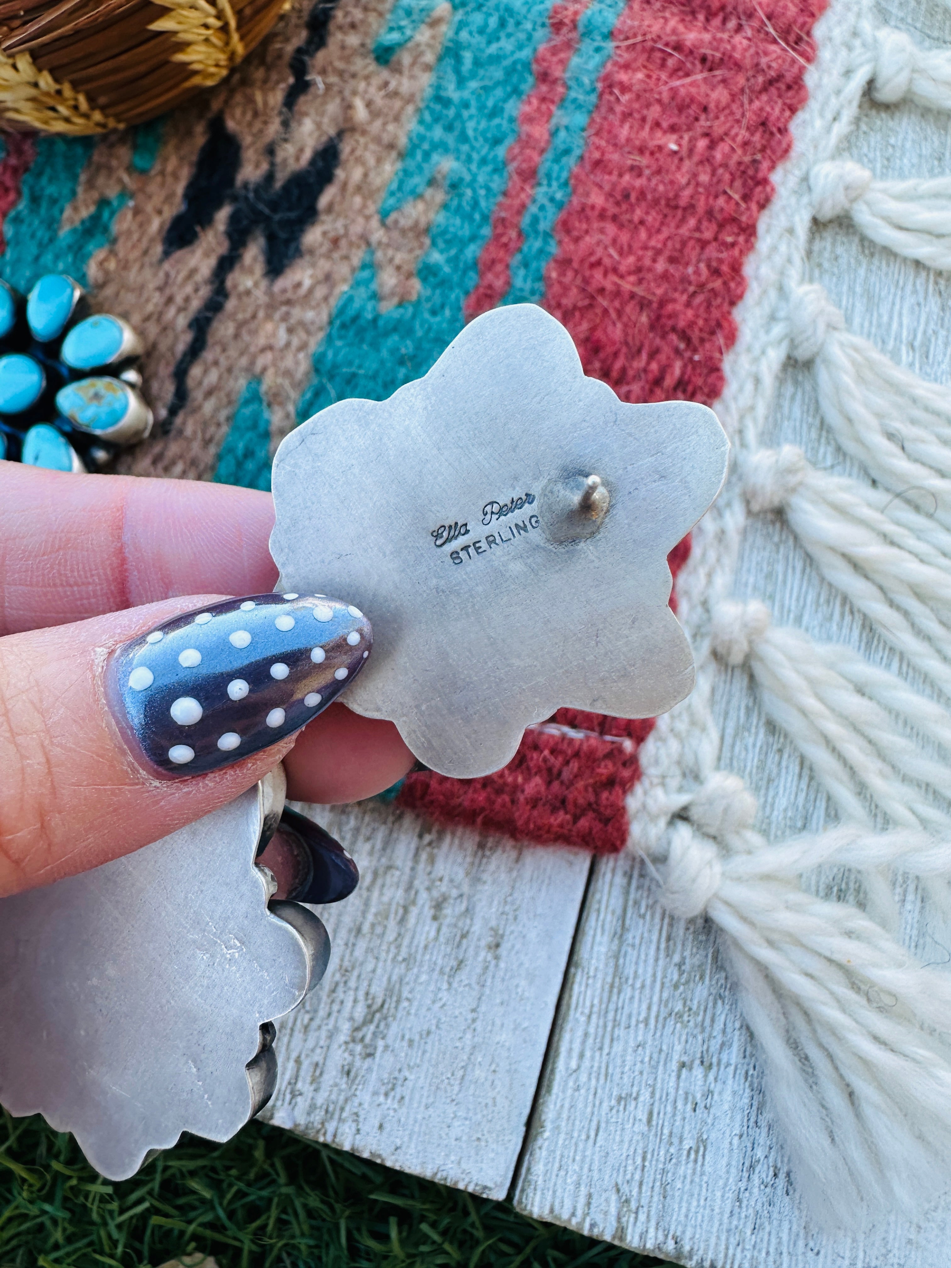 Handcrafted Kingman Turquoise And Sterling Silver Cluster Dangle Earrings by Ella Peter