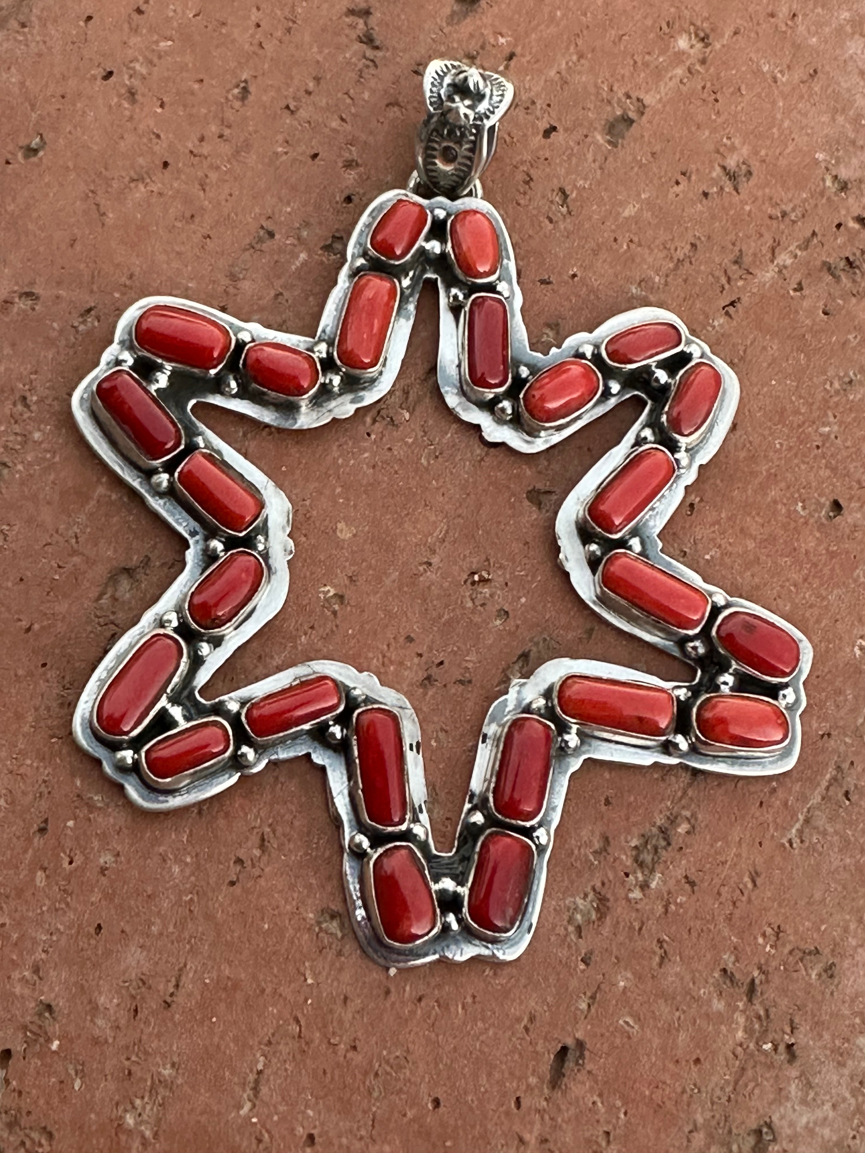 Handmade Sterling Silver & Coral Christmas Star Pendant