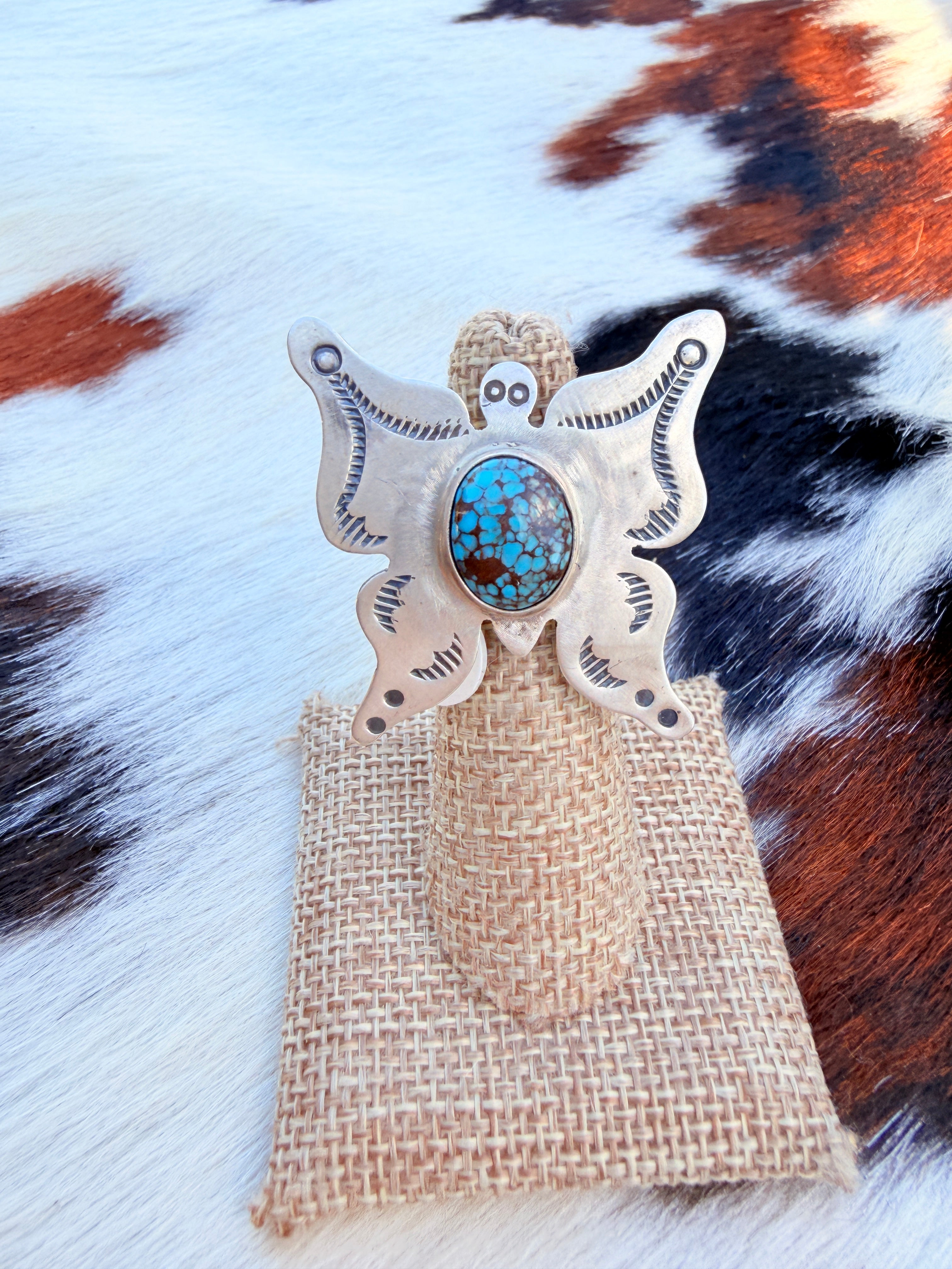 Handcrafted Turquoise & Sterling Silver Adjustable Butterfly Ring