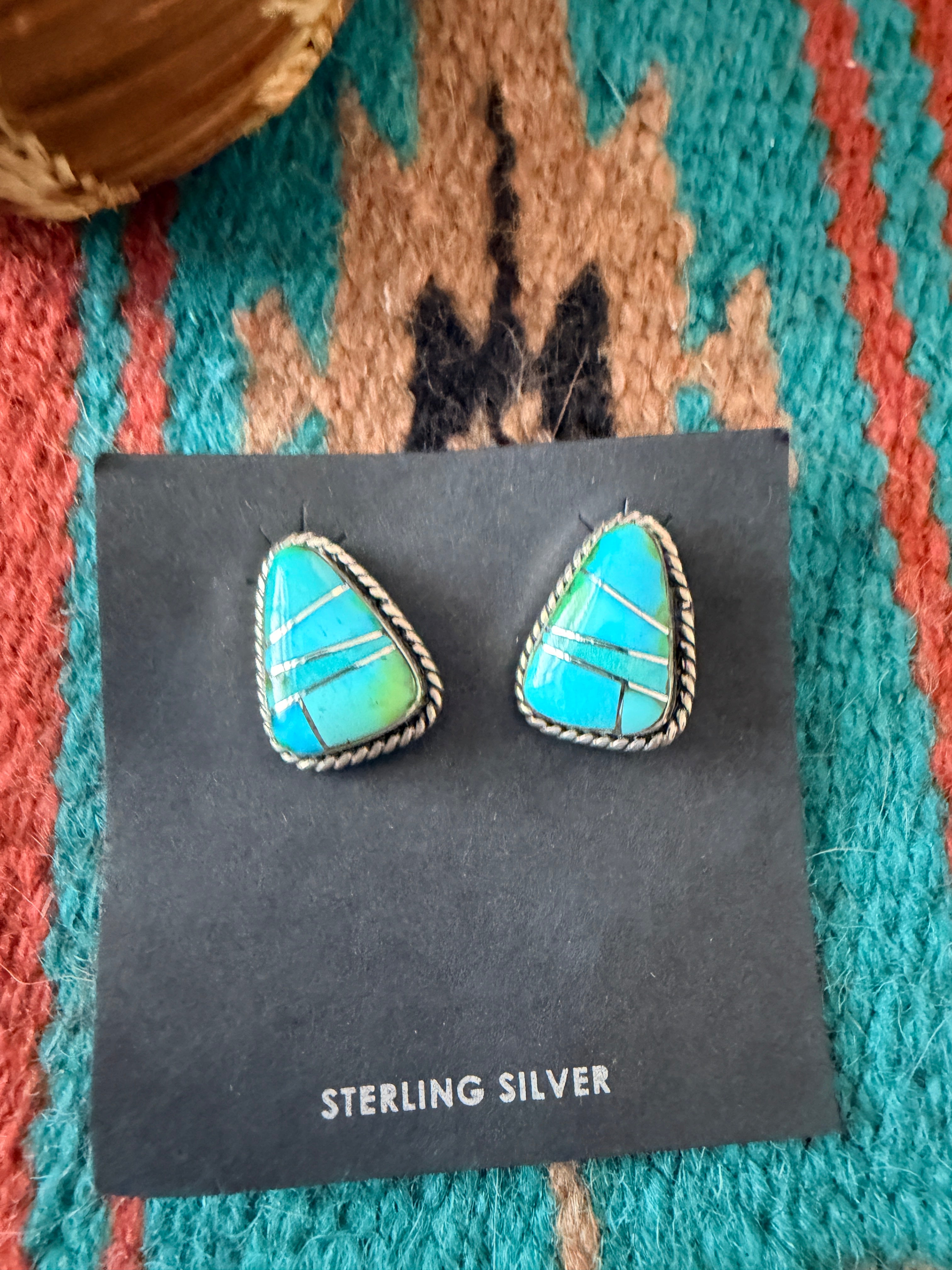 Handcrafted Turquoise & Sterling Silver Inlay Post Earrings