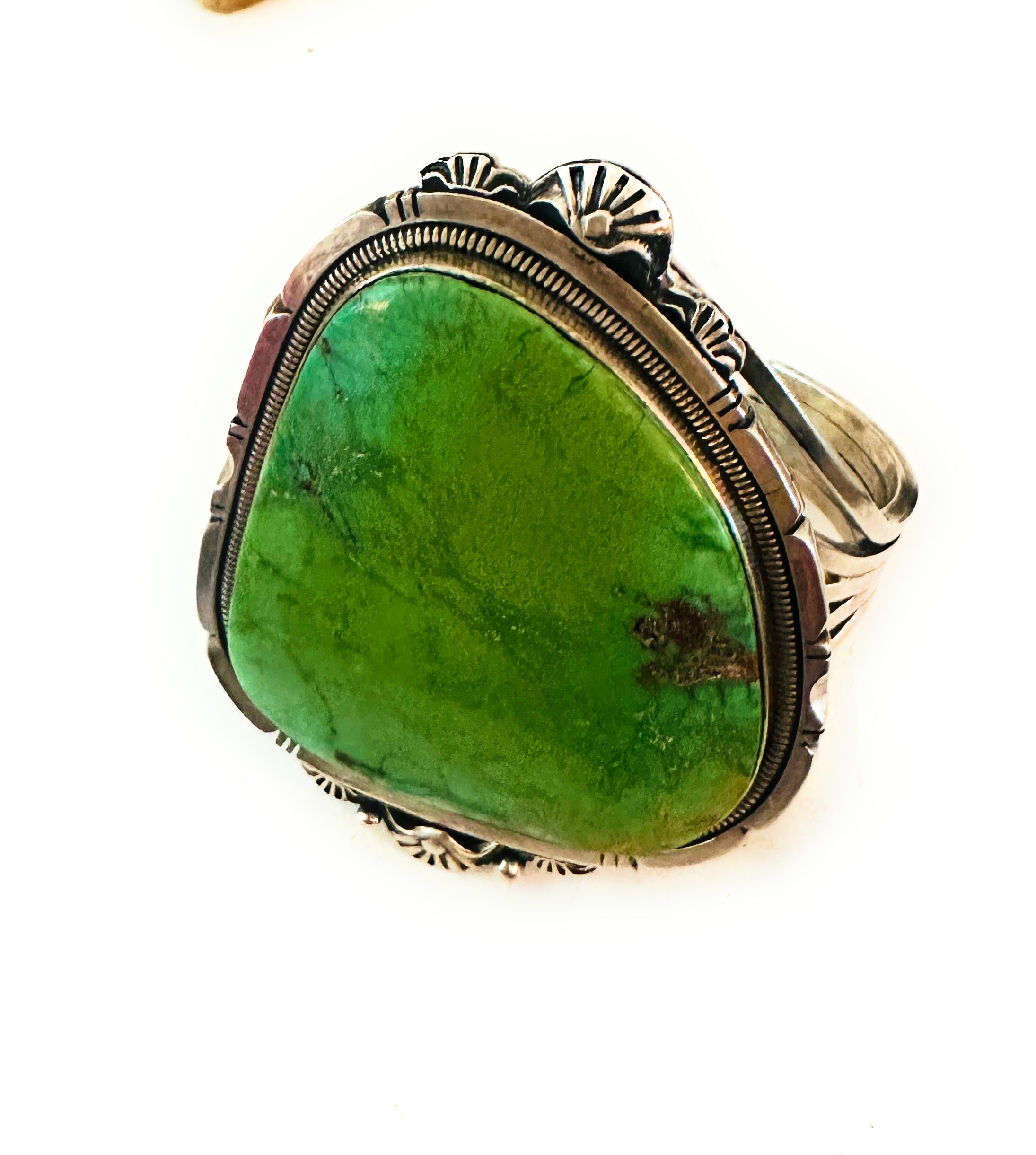 Navajo Gaspeite & Sterling Silver Cuff Bracelet by Wydell Billie