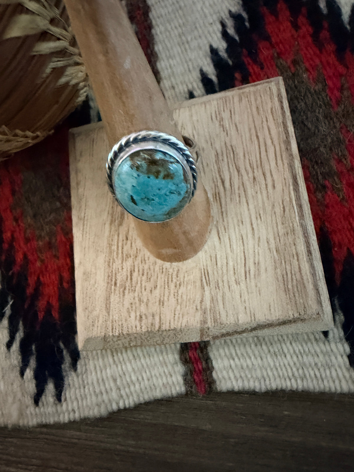Handcrafted Turquoise & Sterling Silver Ring Size 8