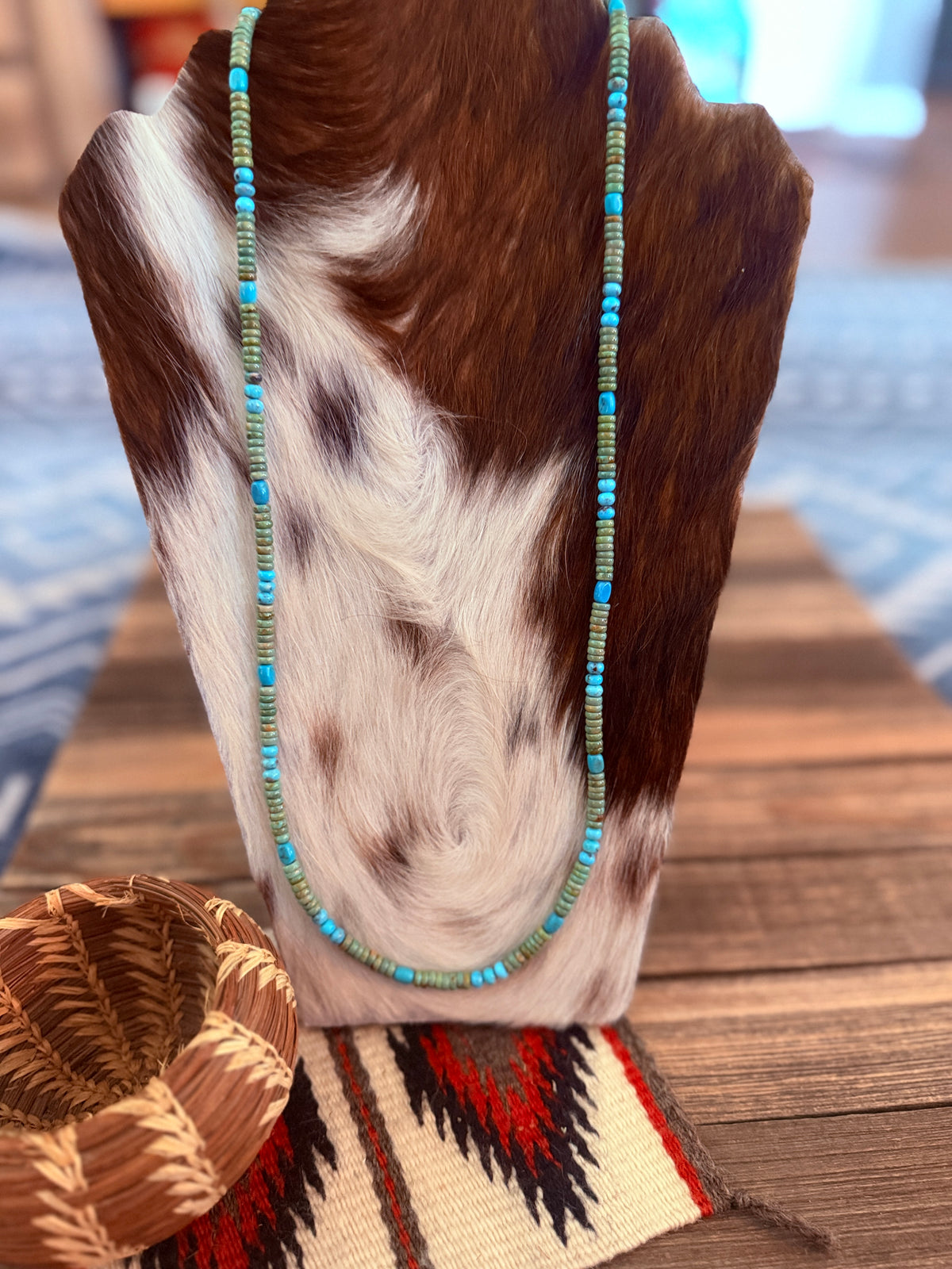 Handcrafted Turquoise & Sterling Silver 30" Beaded Necklace