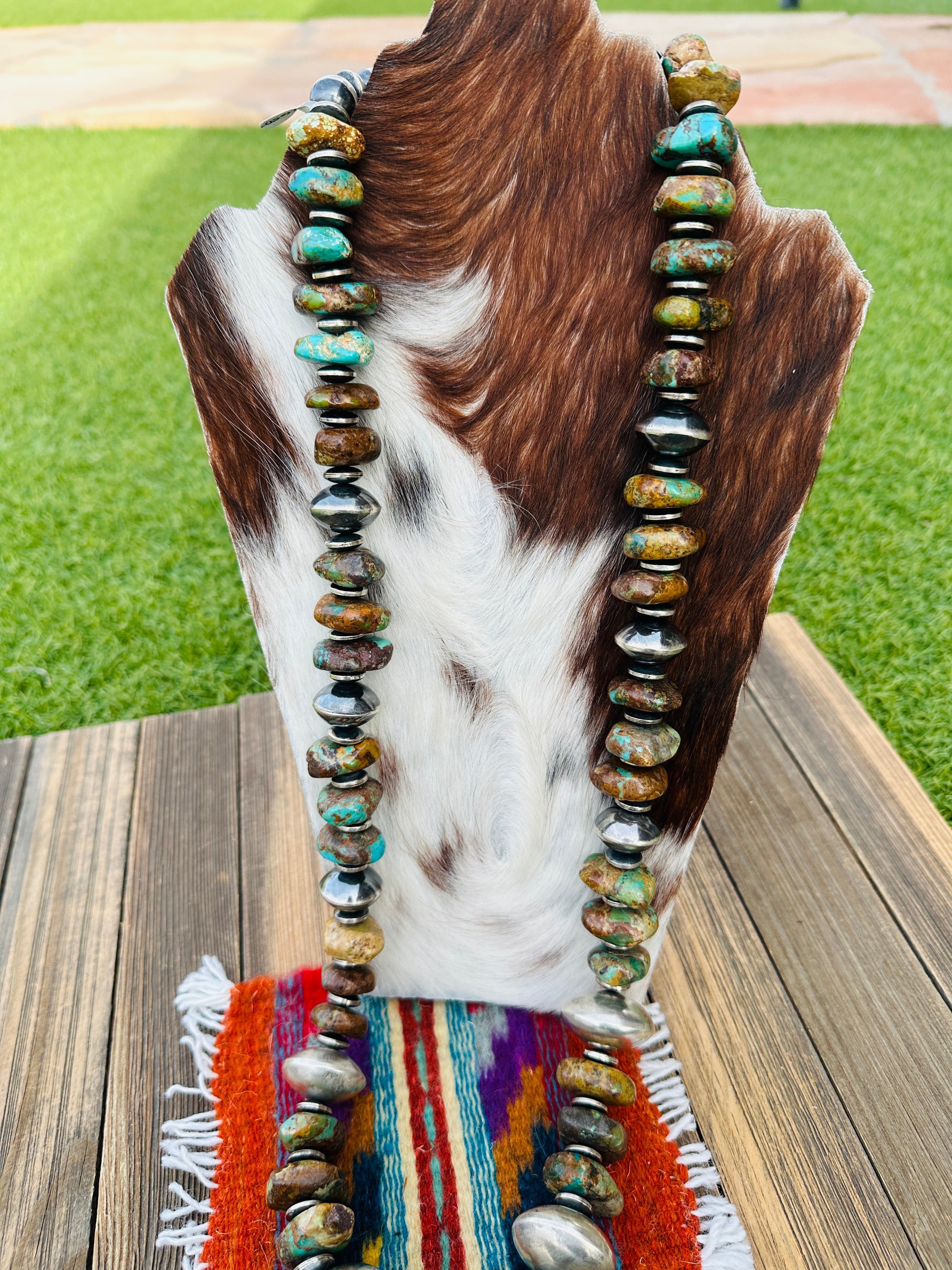 Handcrafted Royston Turquoise & Sterling Silver Beaded Necklace