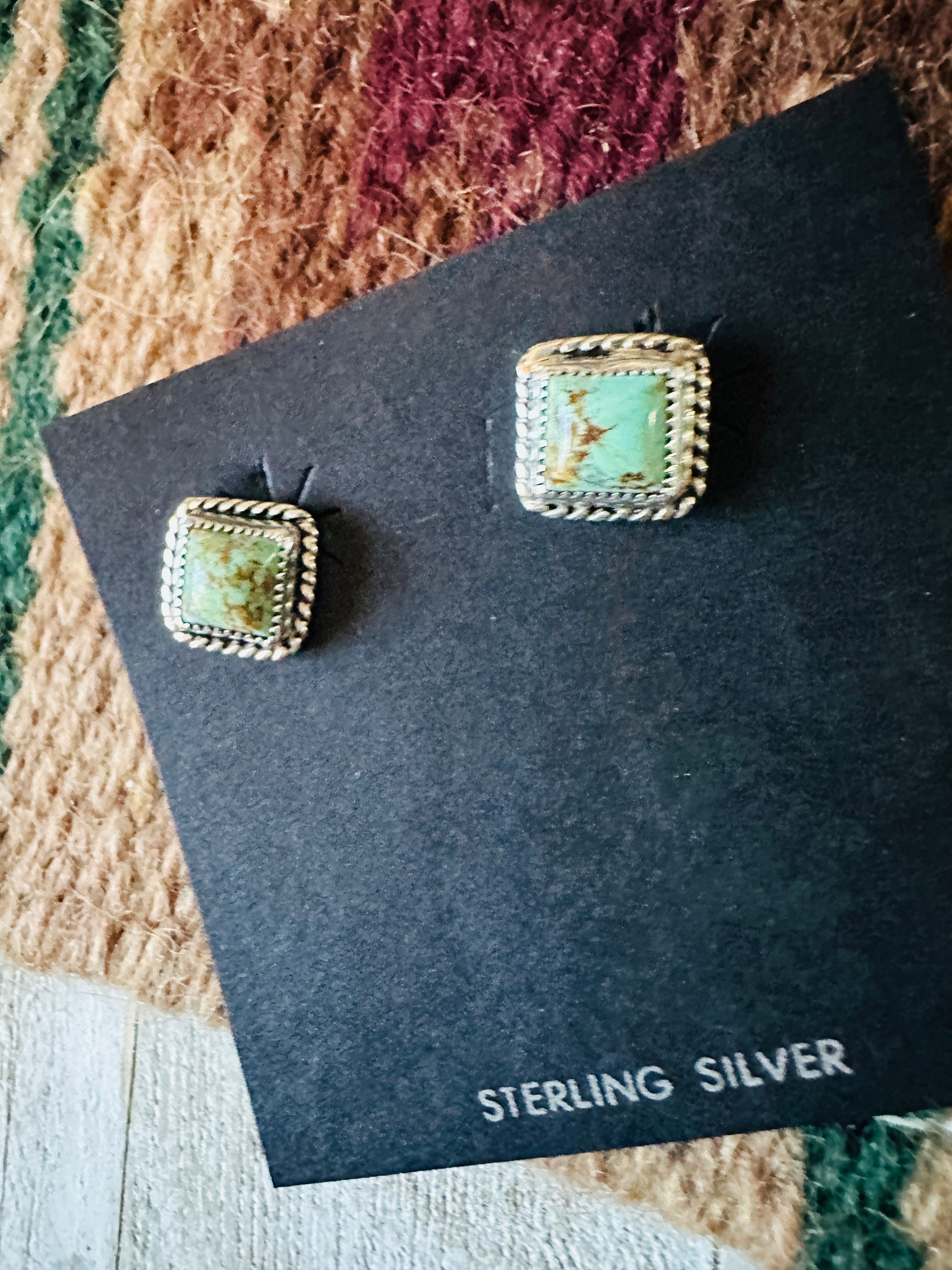 Navajo Sterling Silver & Turquoise Square Stud Earrings