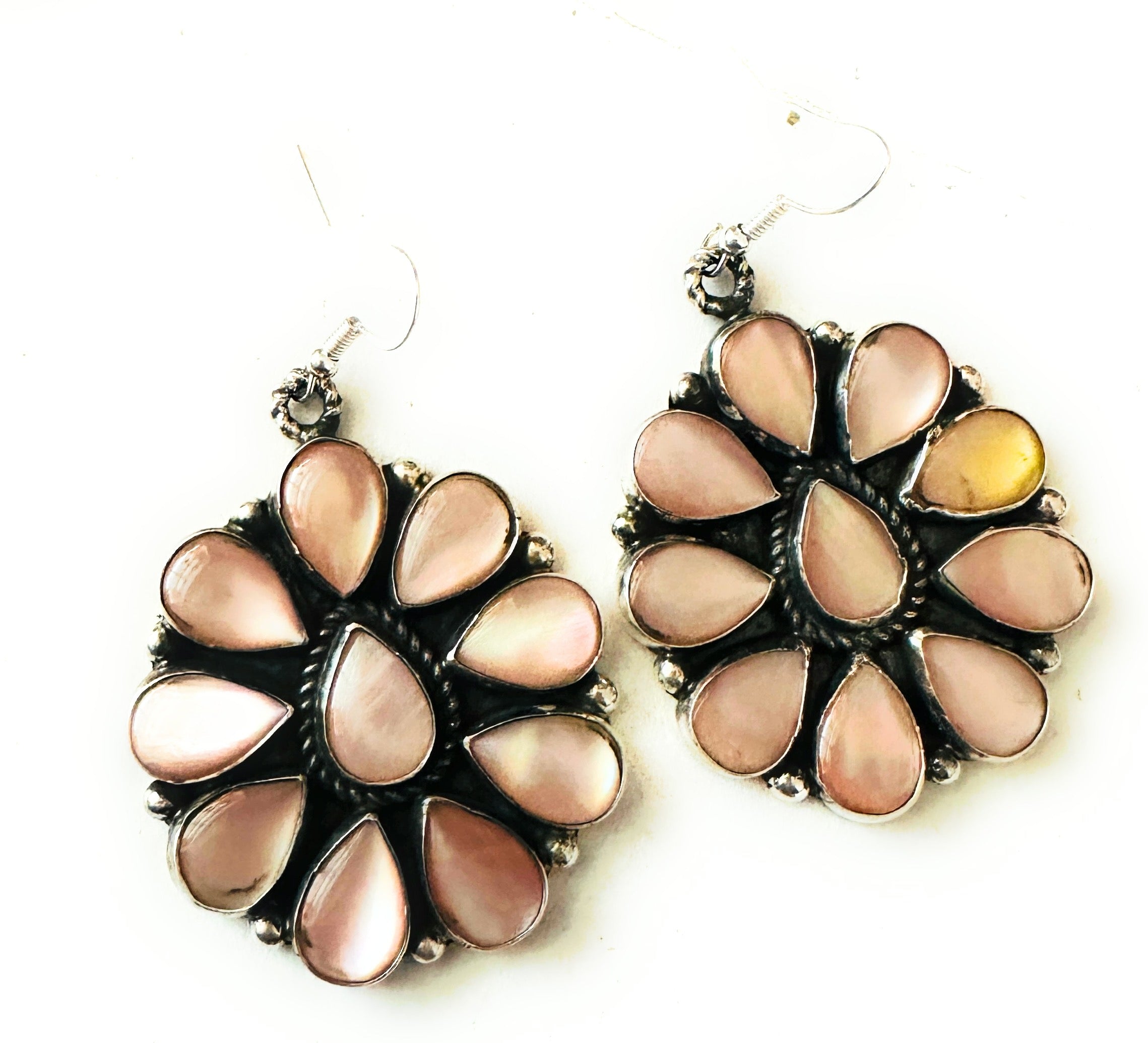 Navajo Mother of Pearl & Sterling Silver Dangle Earrings