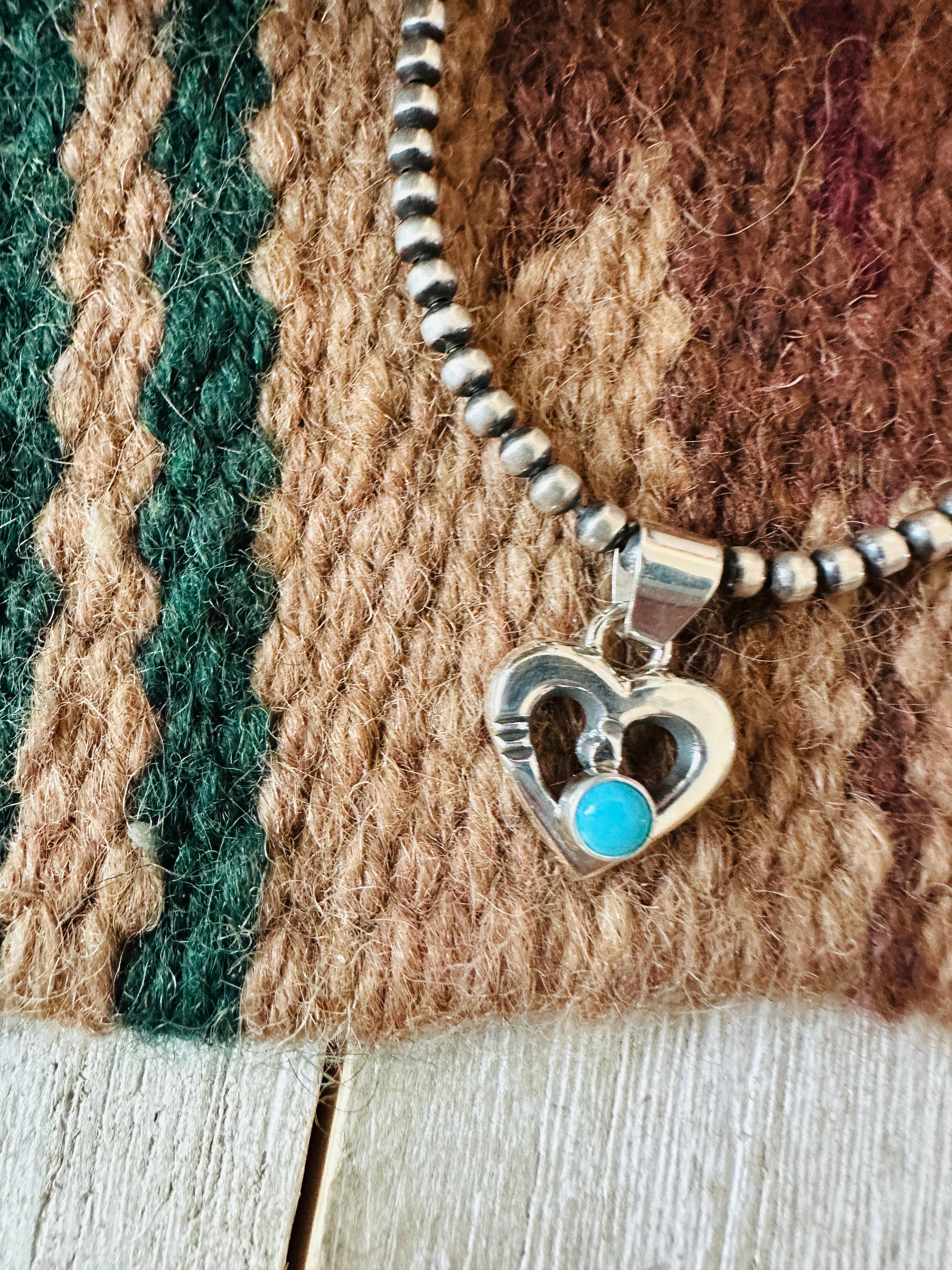 Handcrafted Turquoise & Sterling Silver Mini Heart Pendant