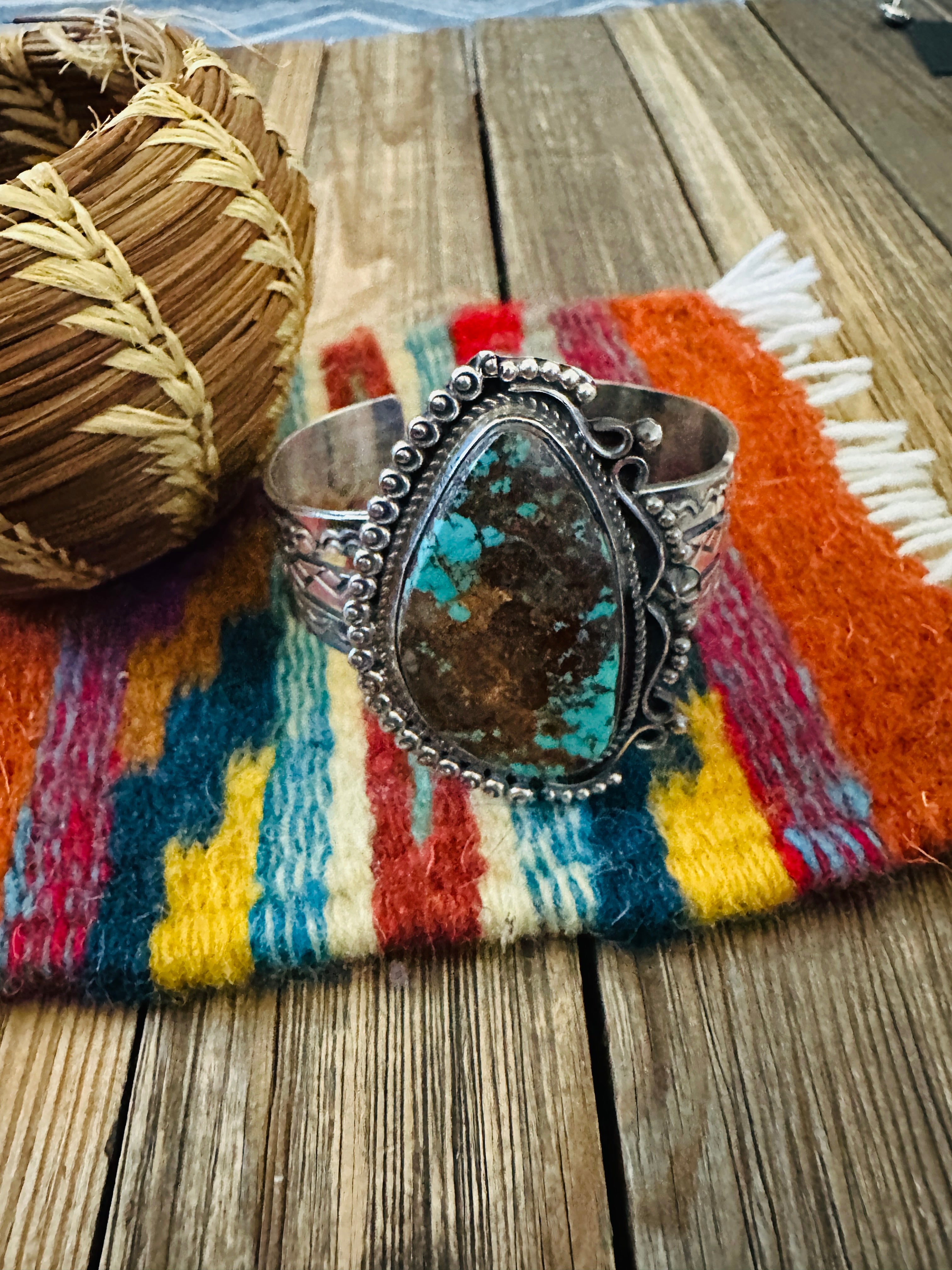 Handcrafted Royston Turquoise & Sterling Silver Cuff Bracelet by Rosella Paxson