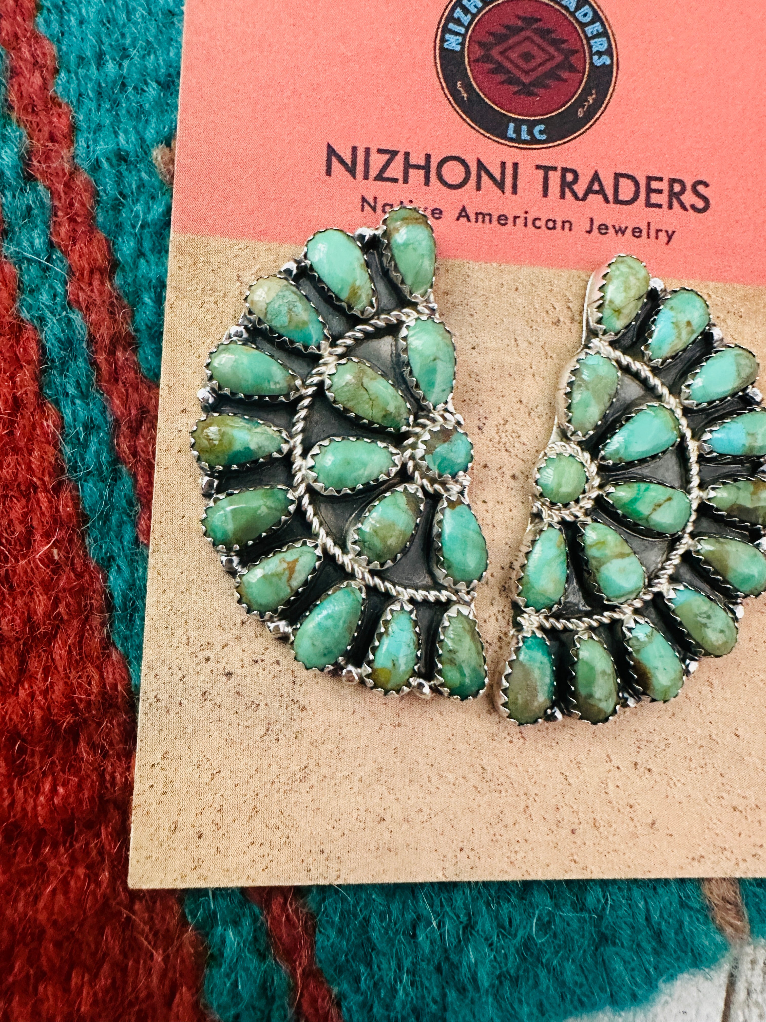 Navajo Sterling Silver & Royston Turquoise Cluster Post Earrings