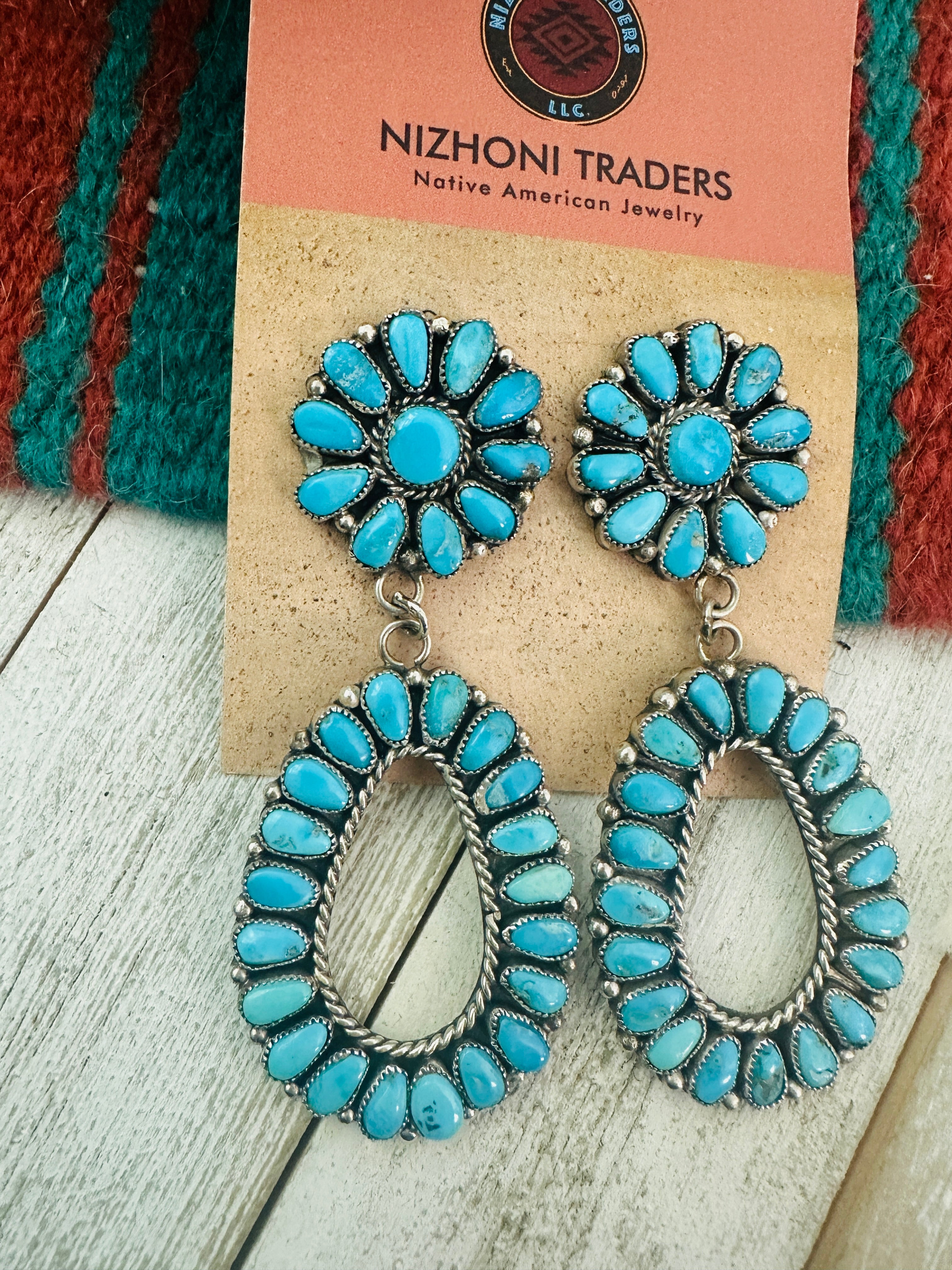 Navajo Sleeping Beauty Turquoise & Sterling Silver Dangle Earrings