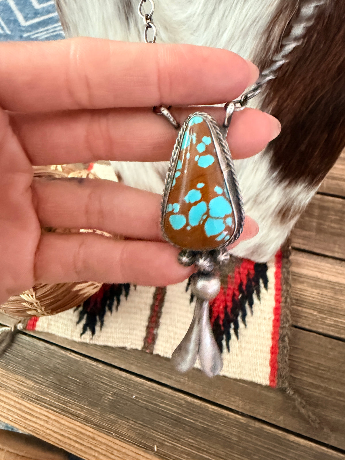Handcrafted Number 8 Turquoise & Sterling Silver Blossom Necklace by Sheila Becenti