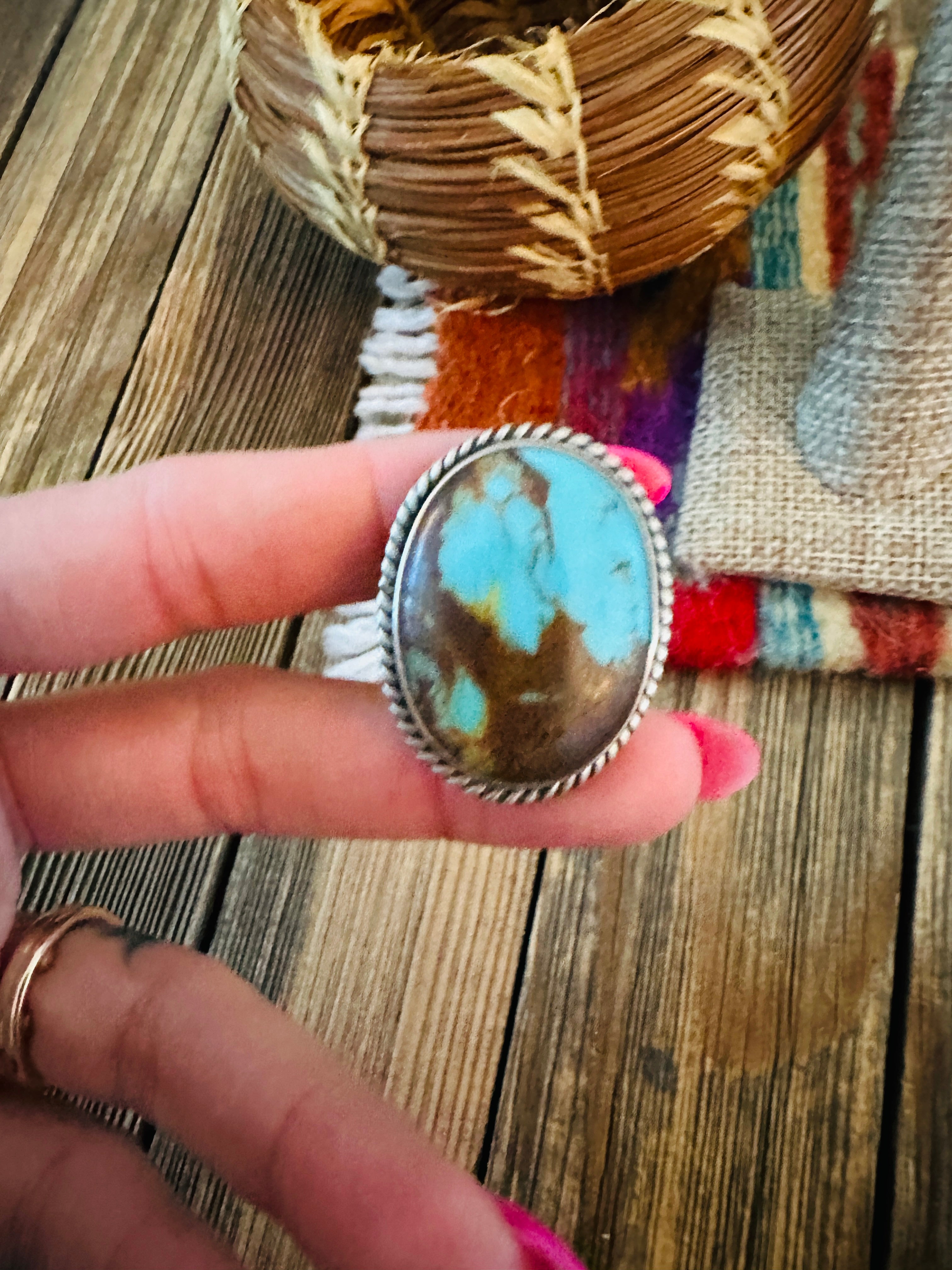 Handcrafted Turquoise & Sterling Silver Ring by Patrick Yazzie Size 10