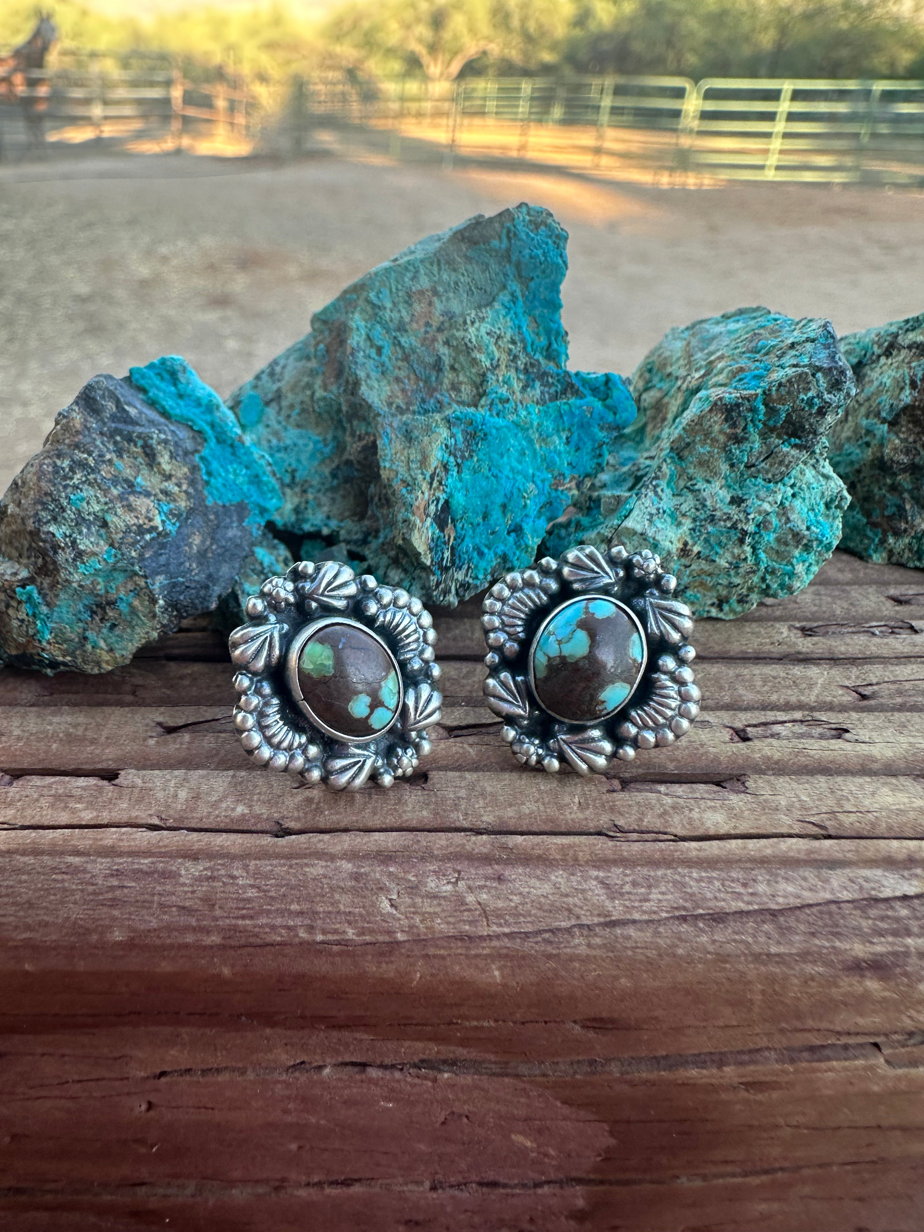 Handmade Number 8 Turquoise & Sterling Silver Post Earrings