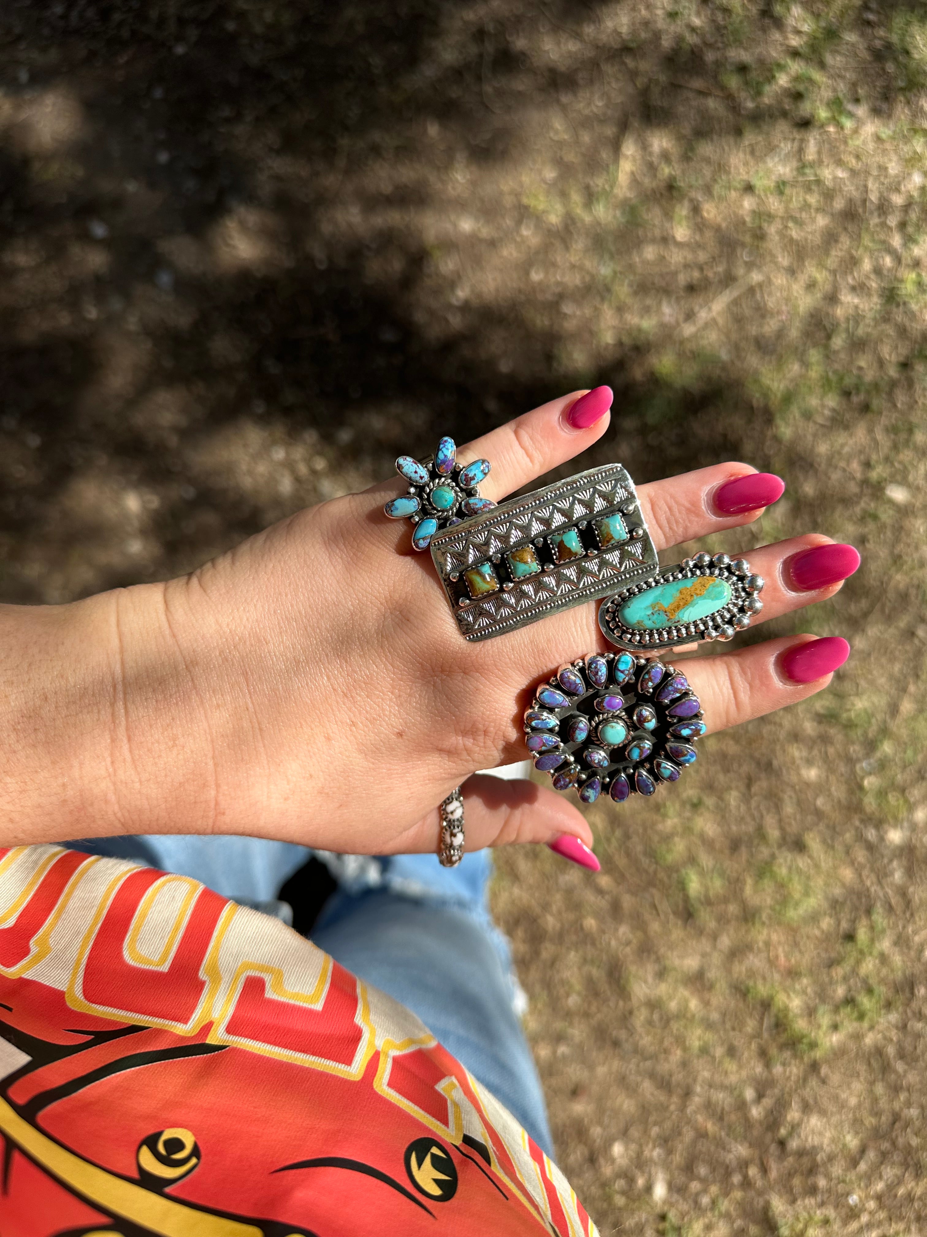 Cassidy Collection Handmade Turquoise And Sterling Silver Adjustable Single Stone Statement Ring