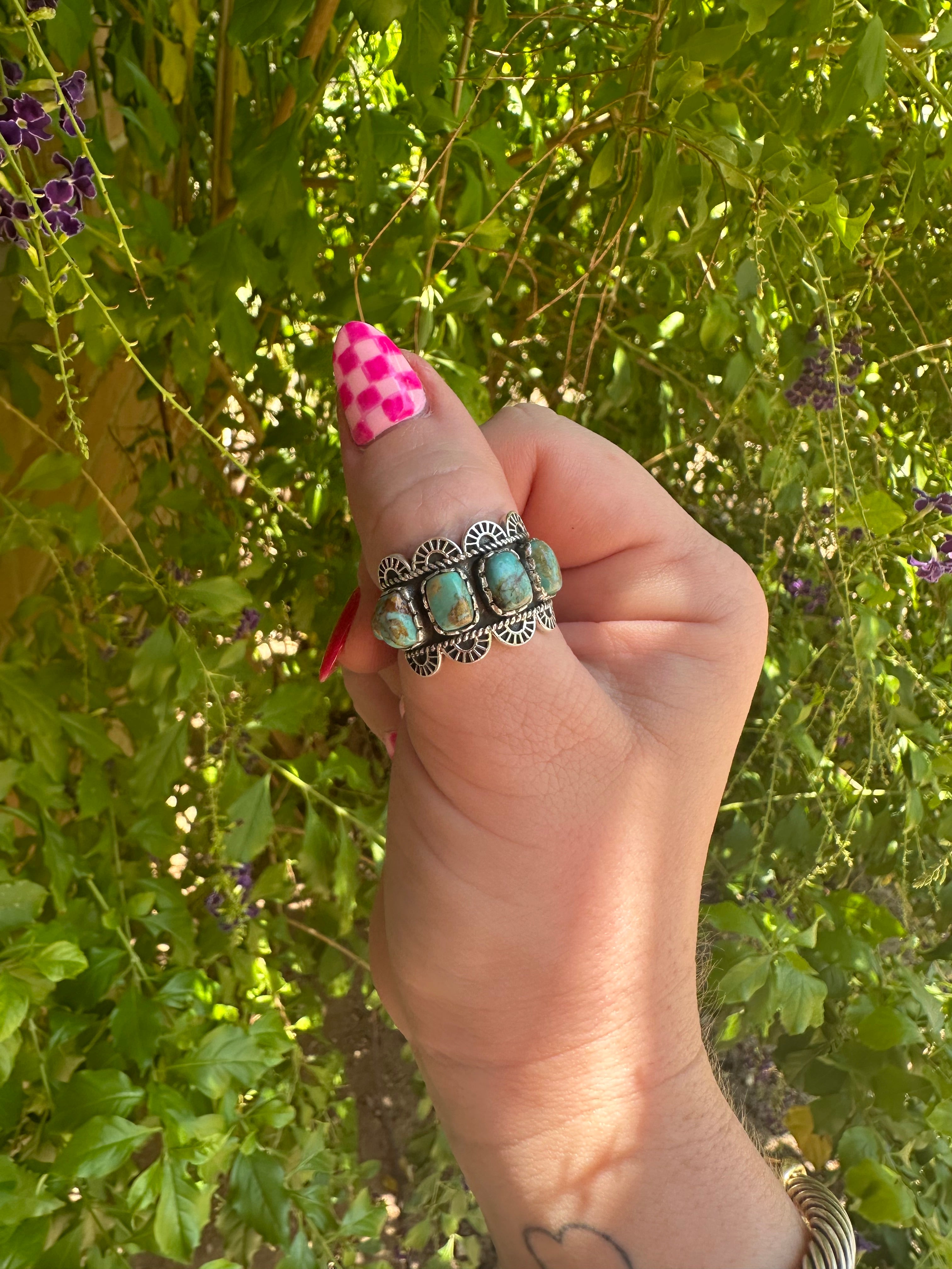 KITTS PEAK Handmade Turquoise And Sterling Silver Adjustable Ring