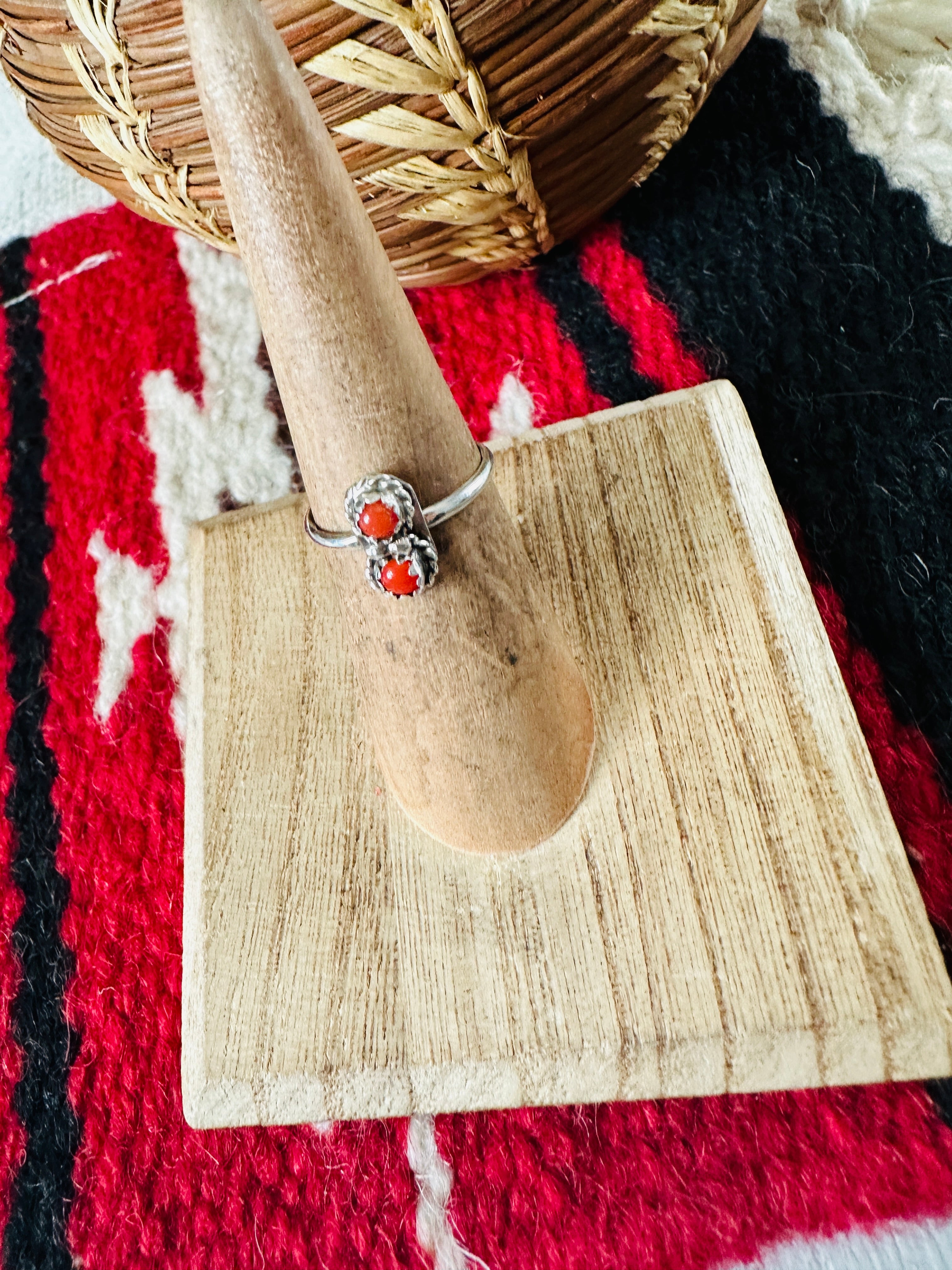 Navajo Sterling Silver & Coral Ring