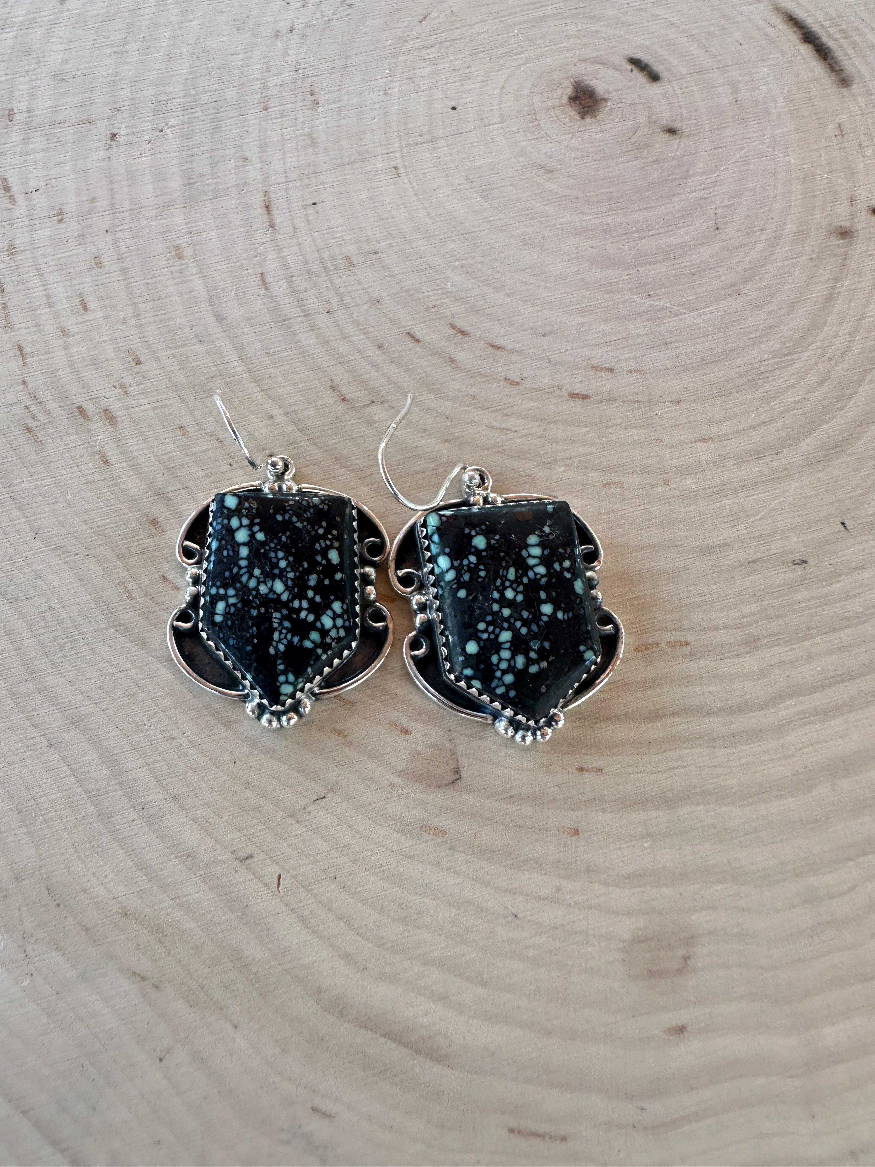 Handmade New Lander Turquoise and Sterling Silver Dangles