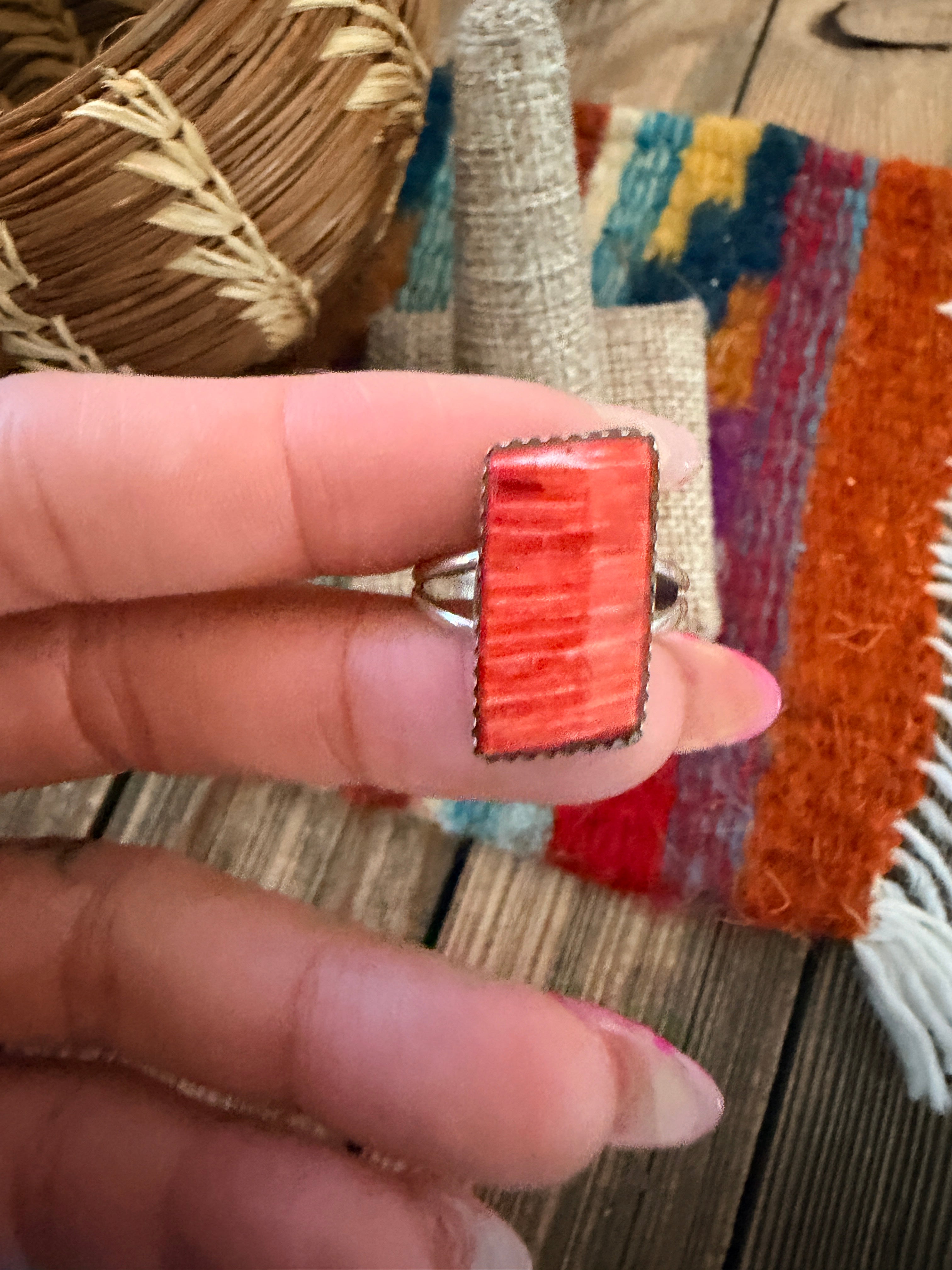 Handcrafted Spiny Oyster & Sterling Silver Ring Size 8