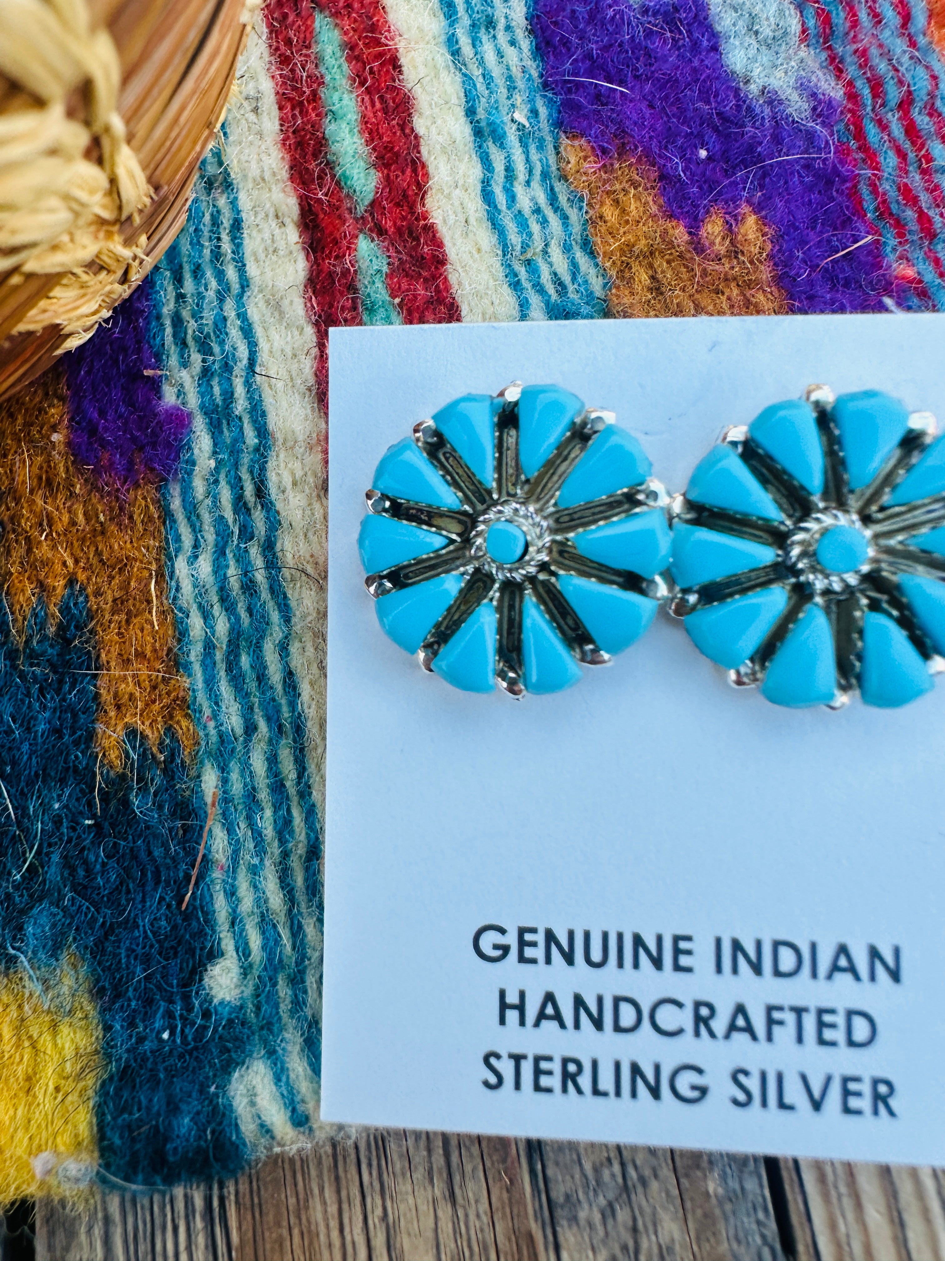 Handcrafted Turquoise & Sterling Silver Cluster Post Earrings