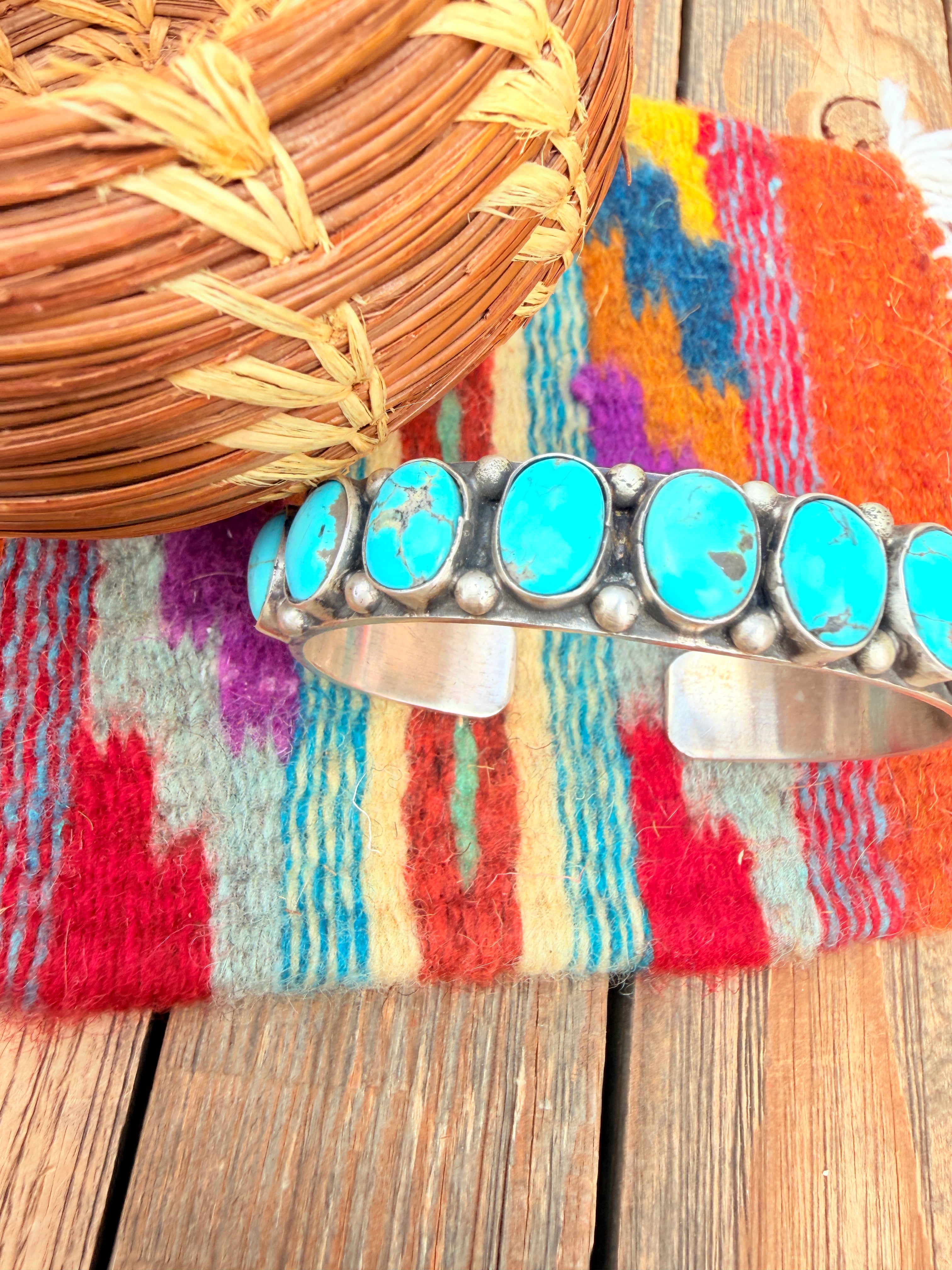 Handcrafted Kingman Turquoise & Sterling Silver Cuff Bracelet by Bobby Johnson