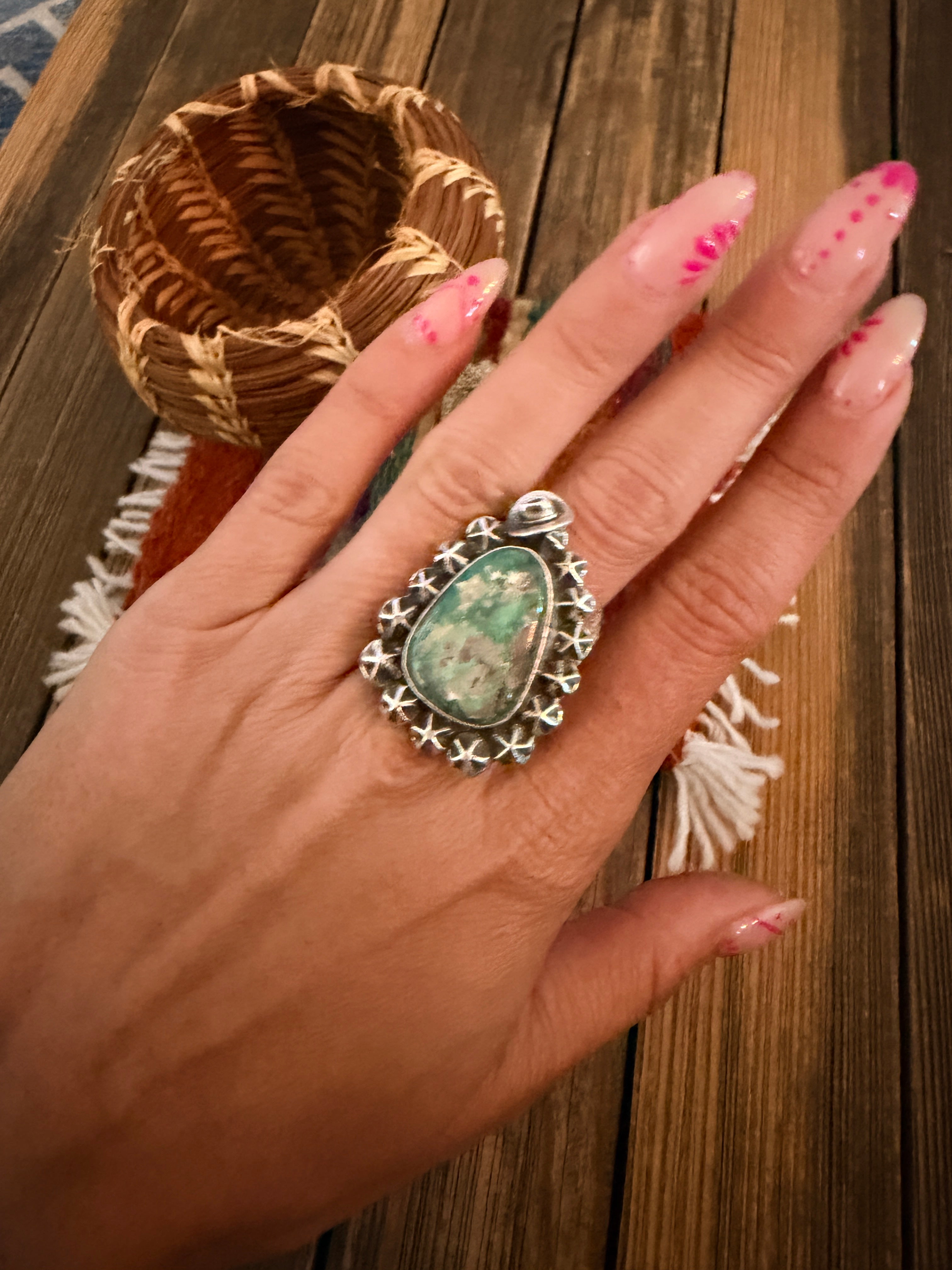 Handmade Sterling Silver and Turquoise Adjustable Ring