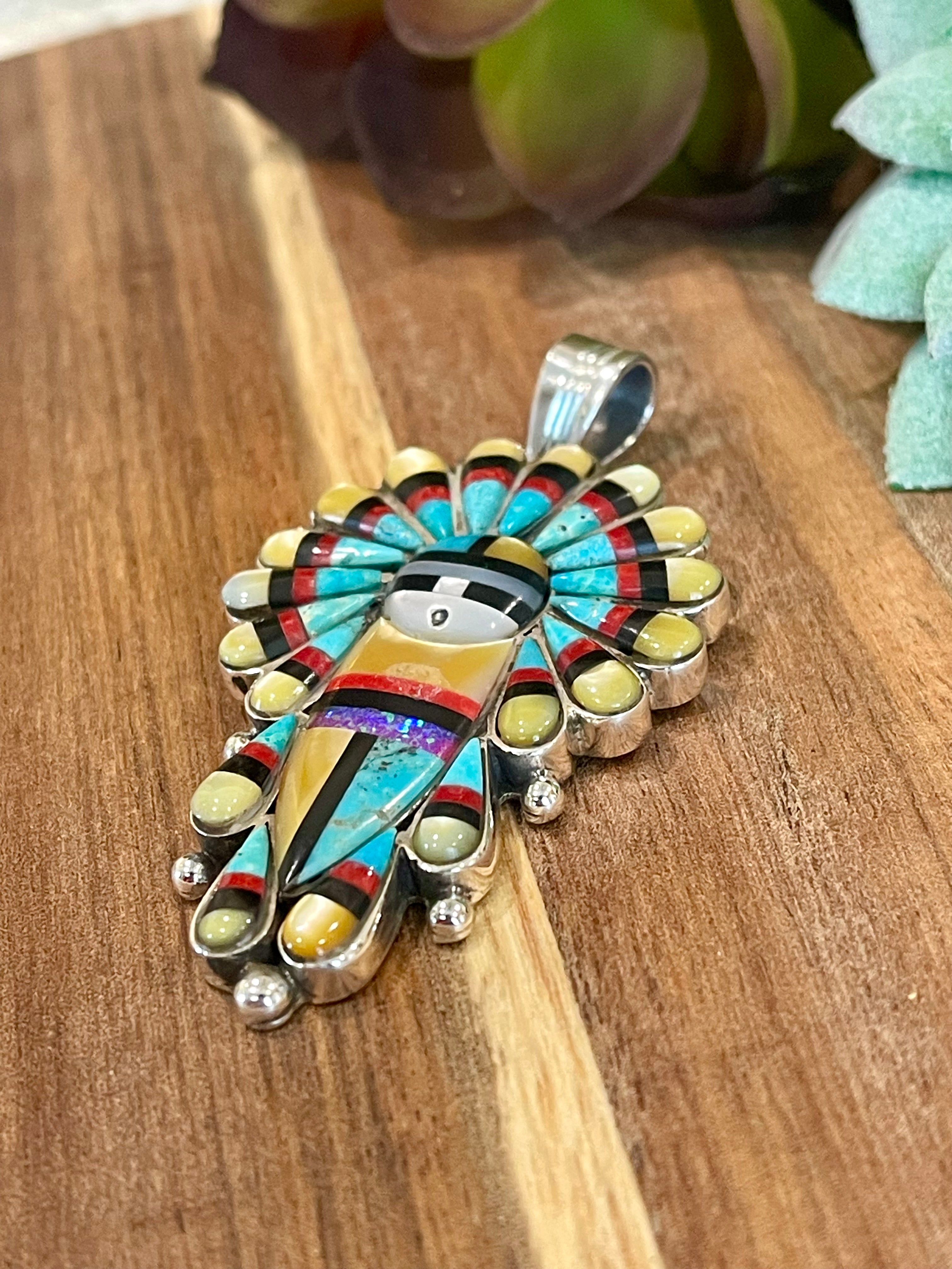 Gorgeous Handmade Sterling Silver & Multistone Kachina Pendant