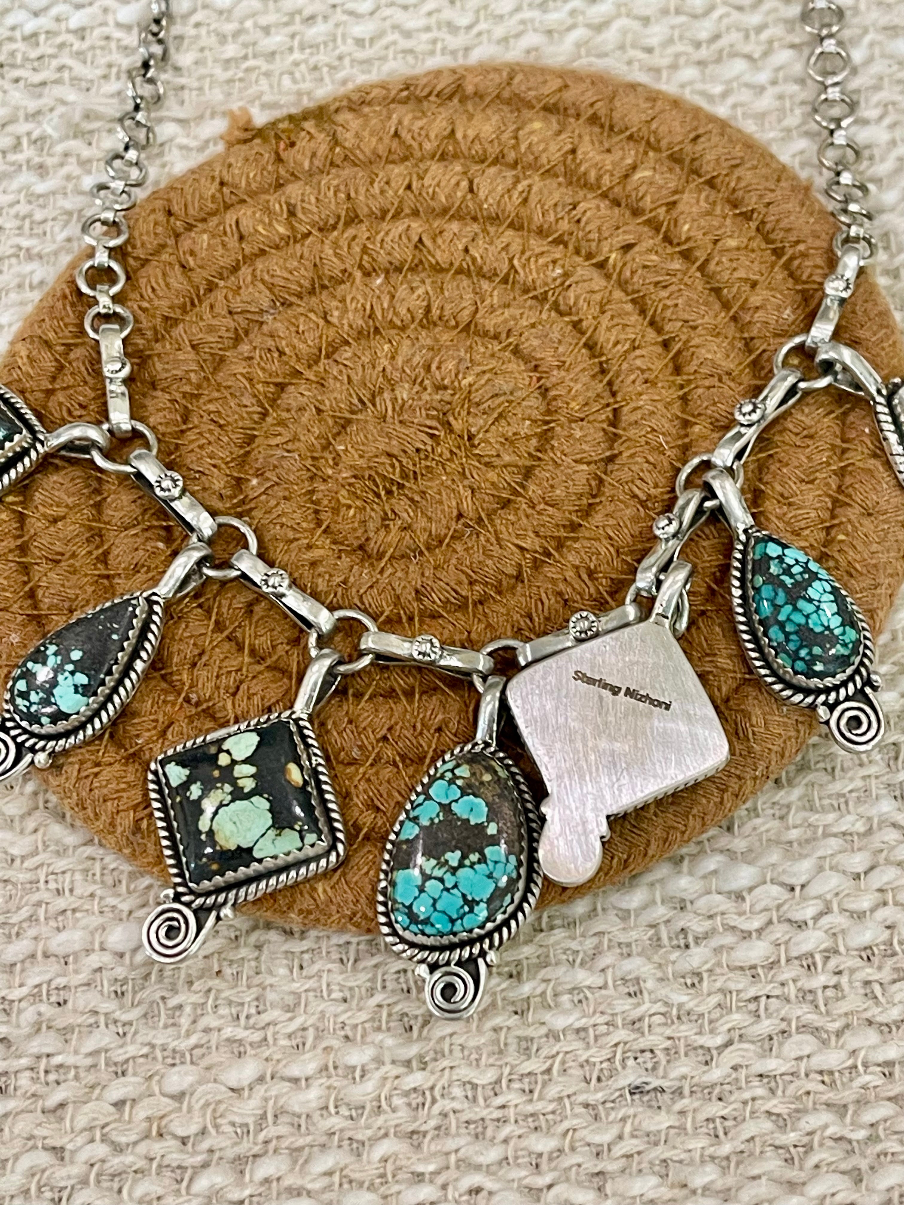 Handmade Sterling Silver Number 8 Turquoise Necklace with Signed Nizhoni