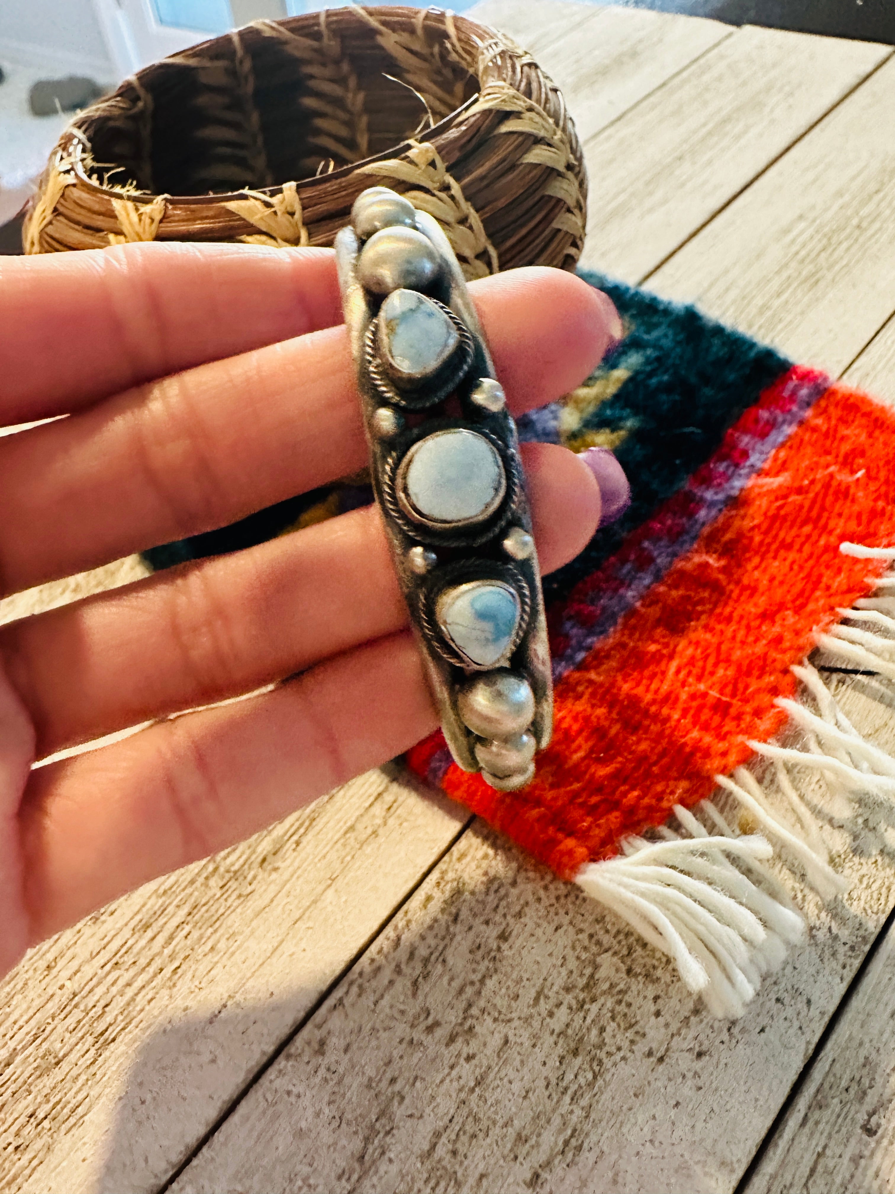 Navajo Golden Hills Turquoise & Sterling Silver Cuff Bracelet