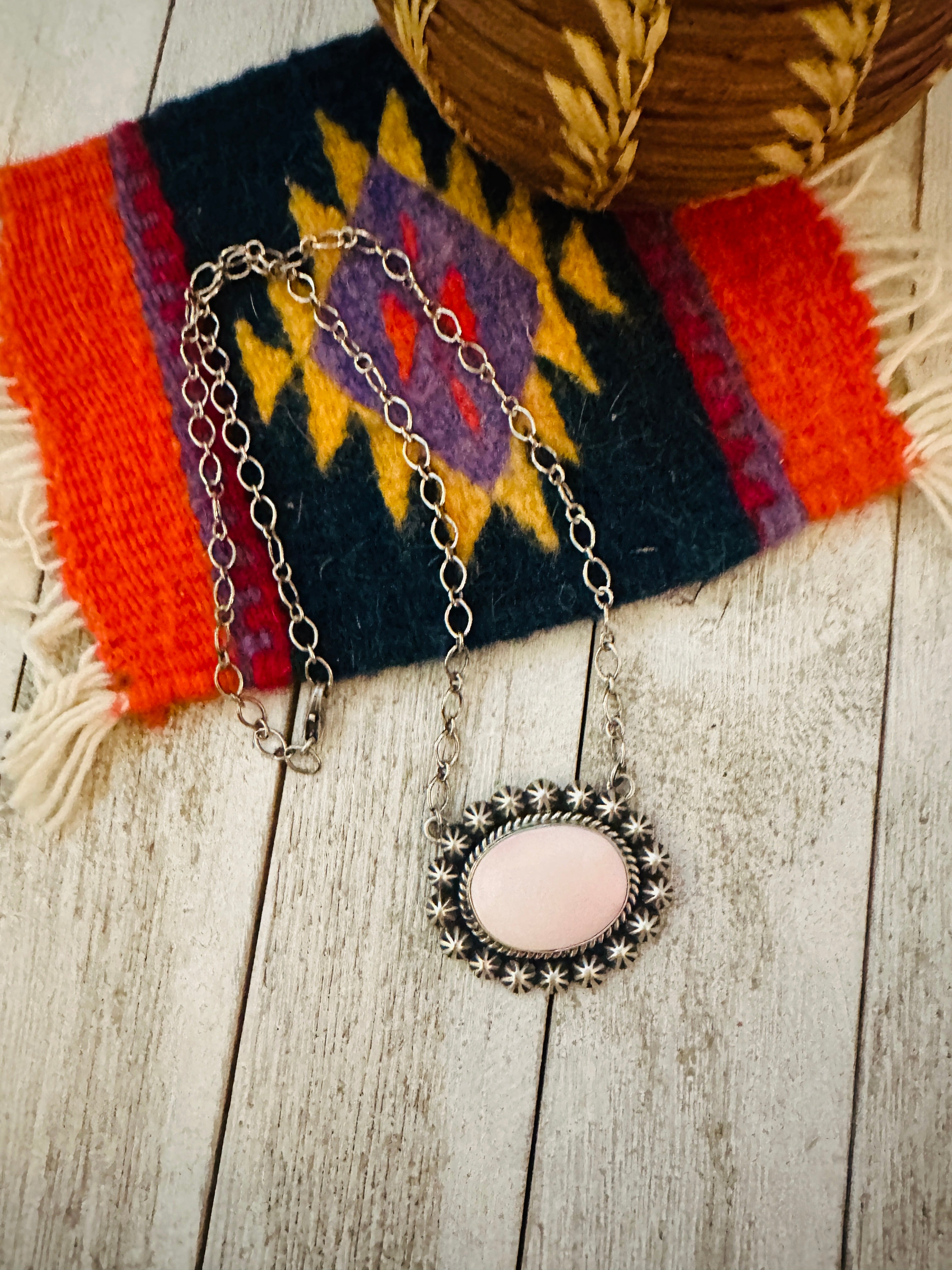 Navajo Sterling Silver & Queen Pink Conch Shell Necklace