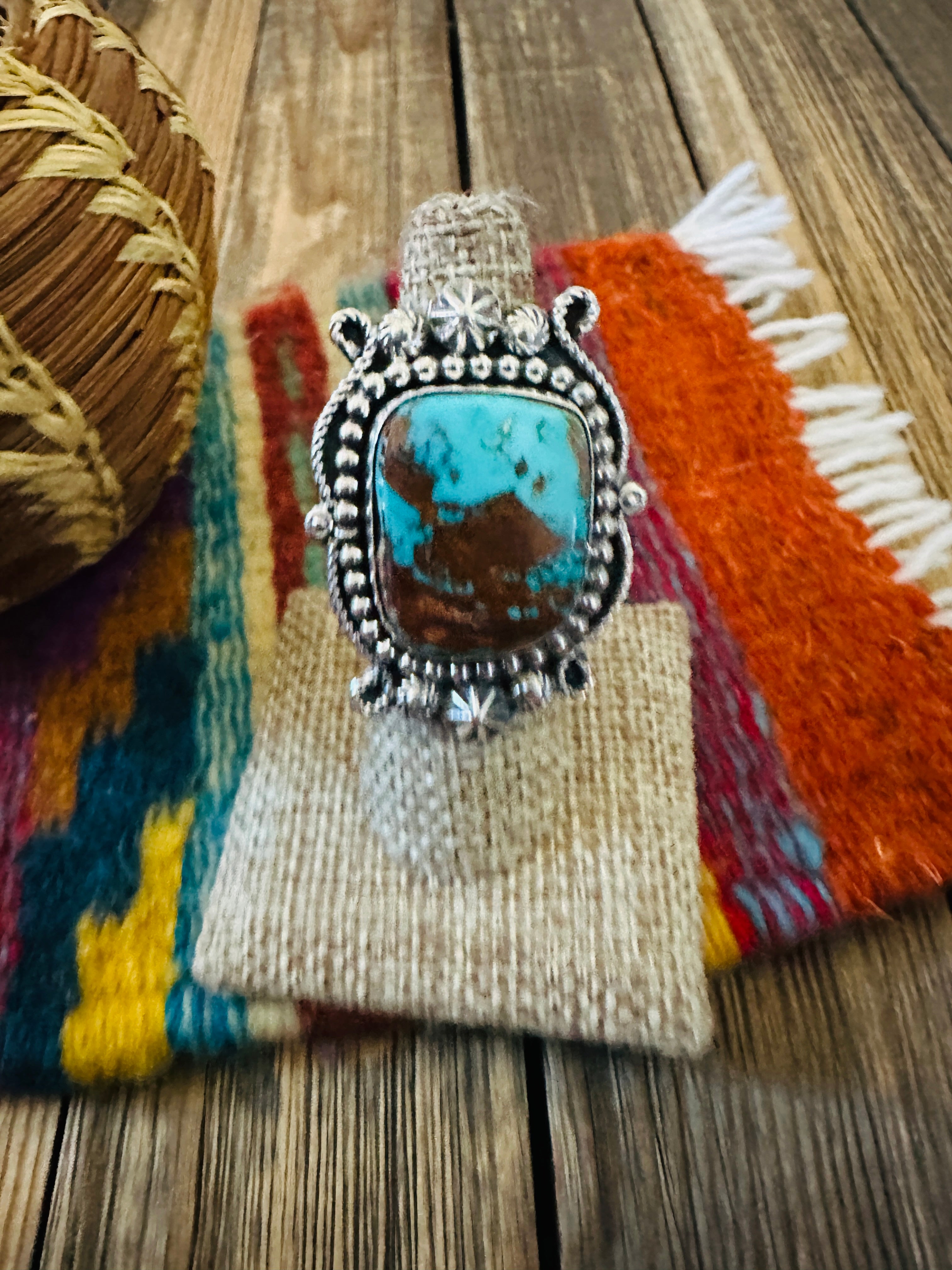 Handcrafted Pilot Mountain Turquoise & Sterling Silver Heart Ring 7 by Rosella Paxson