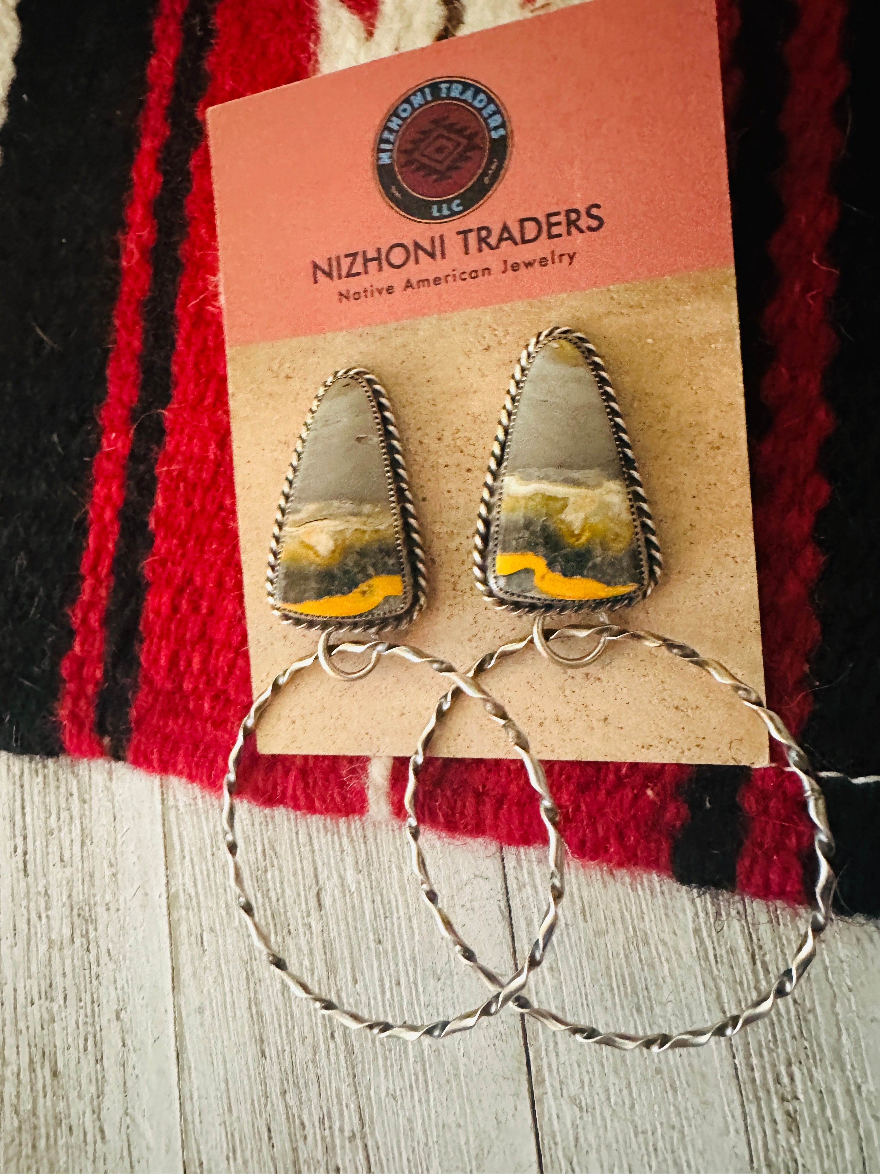 Navajo Bumblebee  Sterling Silver Hoop Earrings Signed