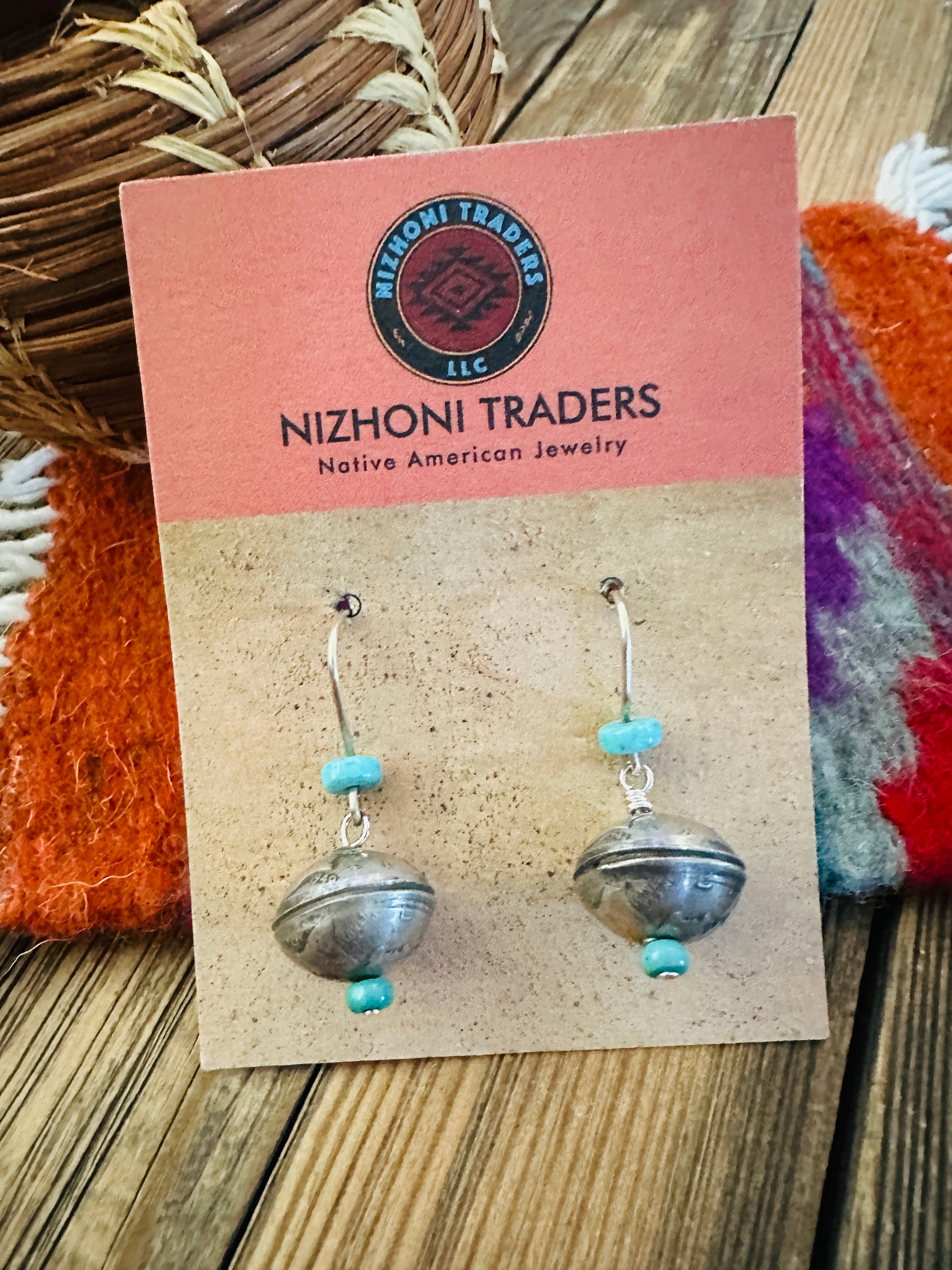 Handcrafted Turquoise & Sterling Silver Liberty Dime Bead Dangle Earrings