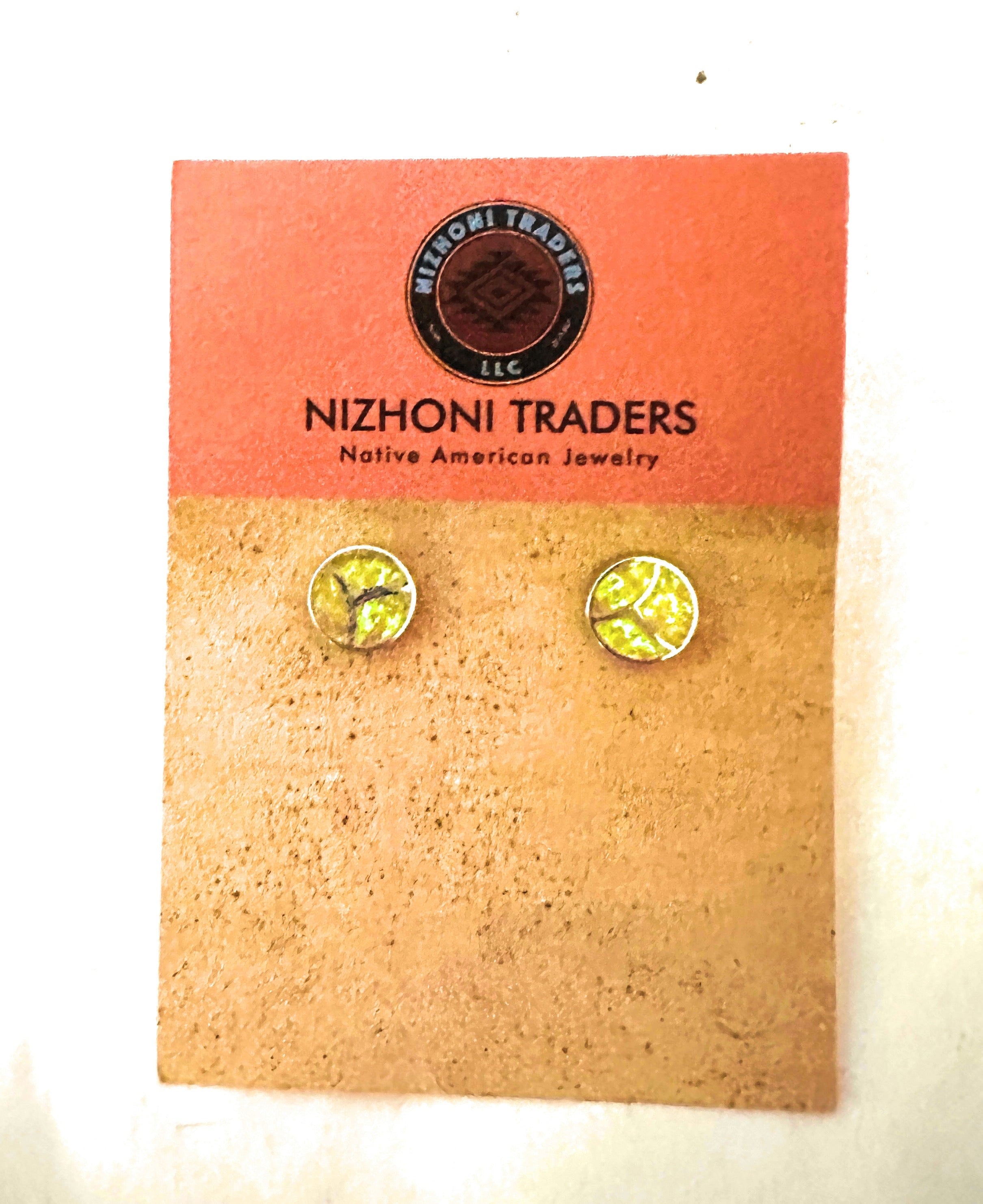 Zuni Yellow Opal & Sterling Silver Inlay Stud Earrings