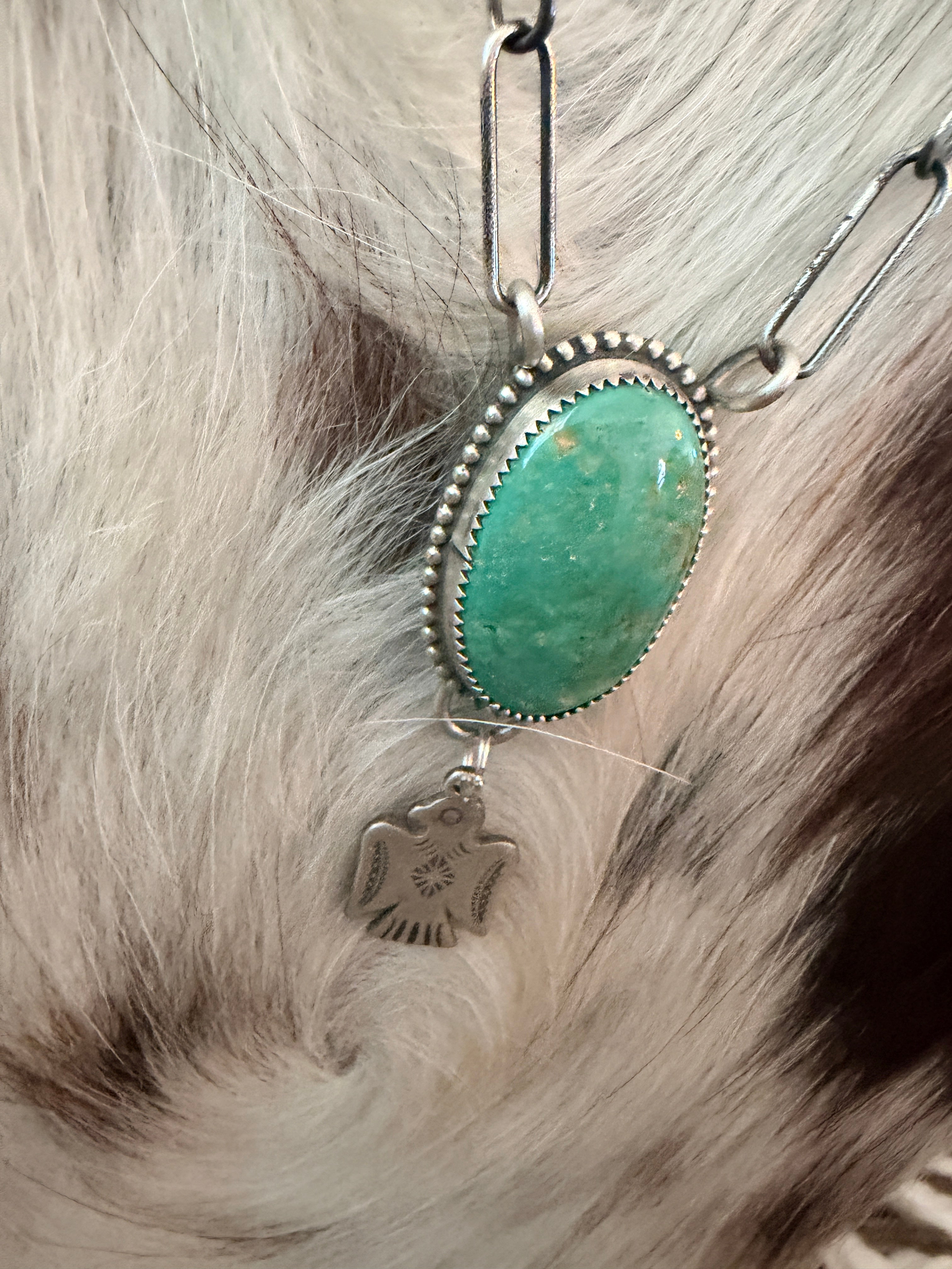 Handmade Sterling Silver & Tyrone Turquoise Thunderbird Necklace