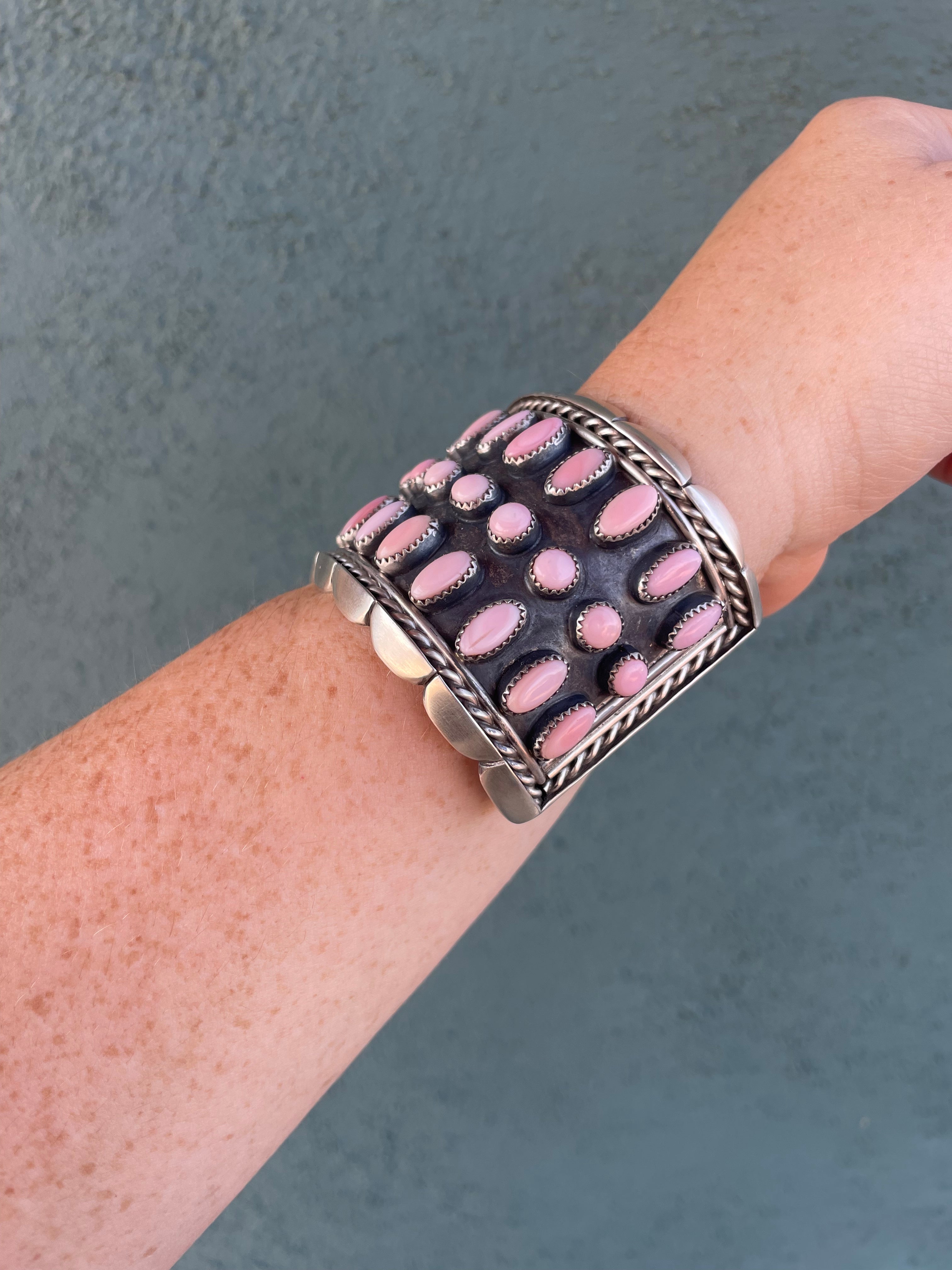 The Barbie Cuff Navajo Pink Conch & Sterling Silver Cuff Bracelet Signed