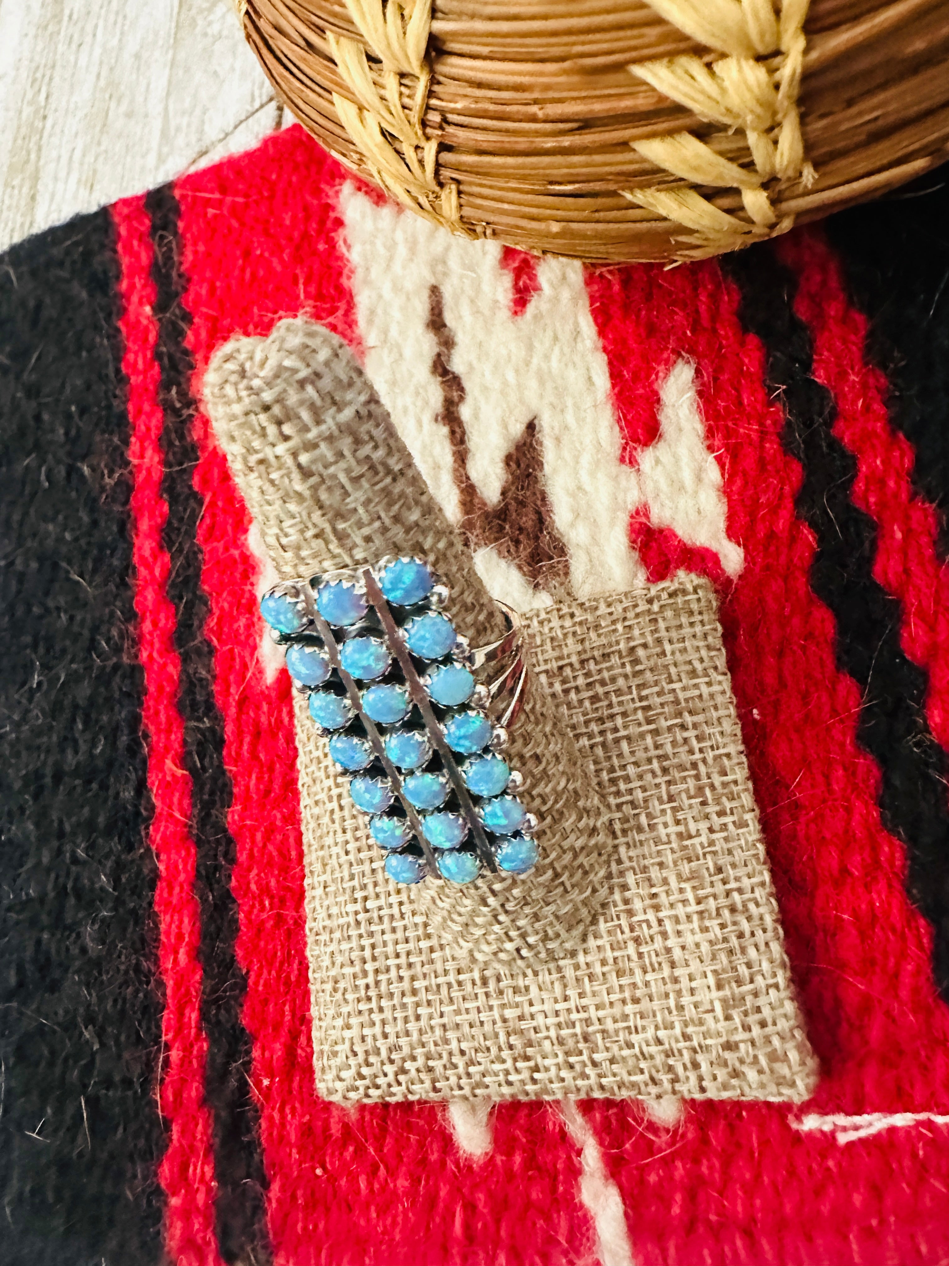 Handcrafted Blue Opal & Sterling Silver Cluster Ring