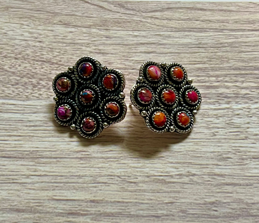 Handmade Pink Dream Mojave Post Sterling Silver Earrings Signed Nizhoni A1