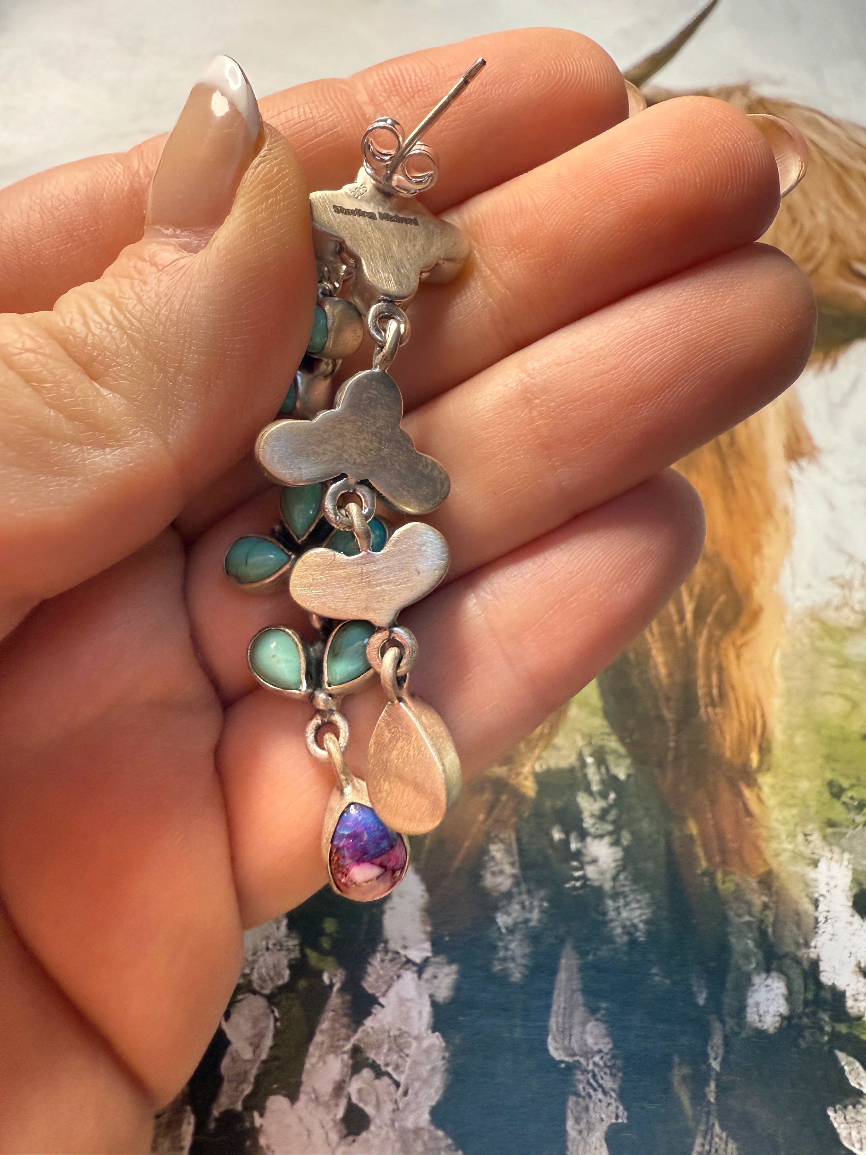 Handmade Sterling Silver, Pink Dream & Turquoise Post Dangle Earrings