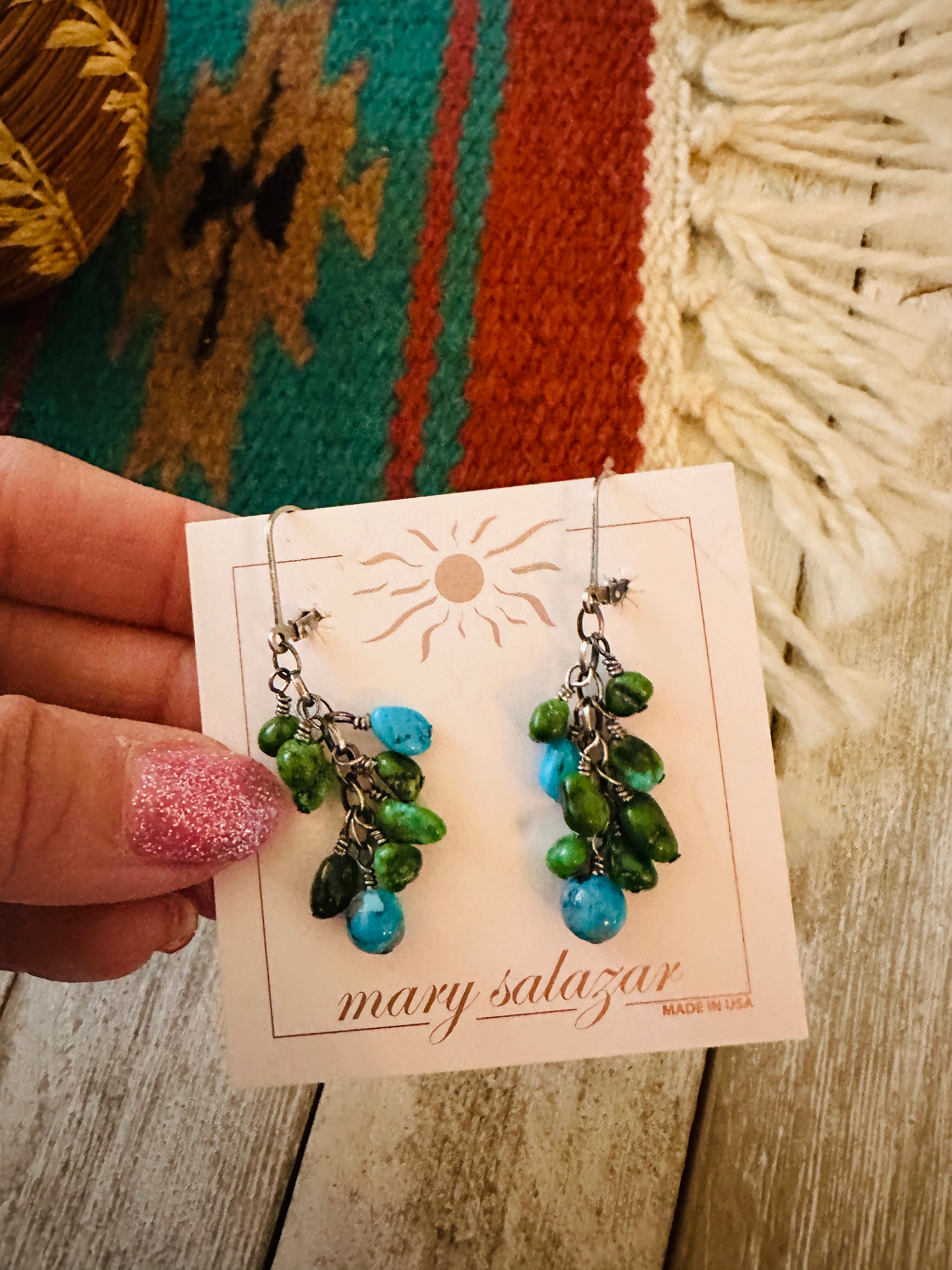 Navajo Sterling Silver & Turquoise Beaded Dangle Earrings