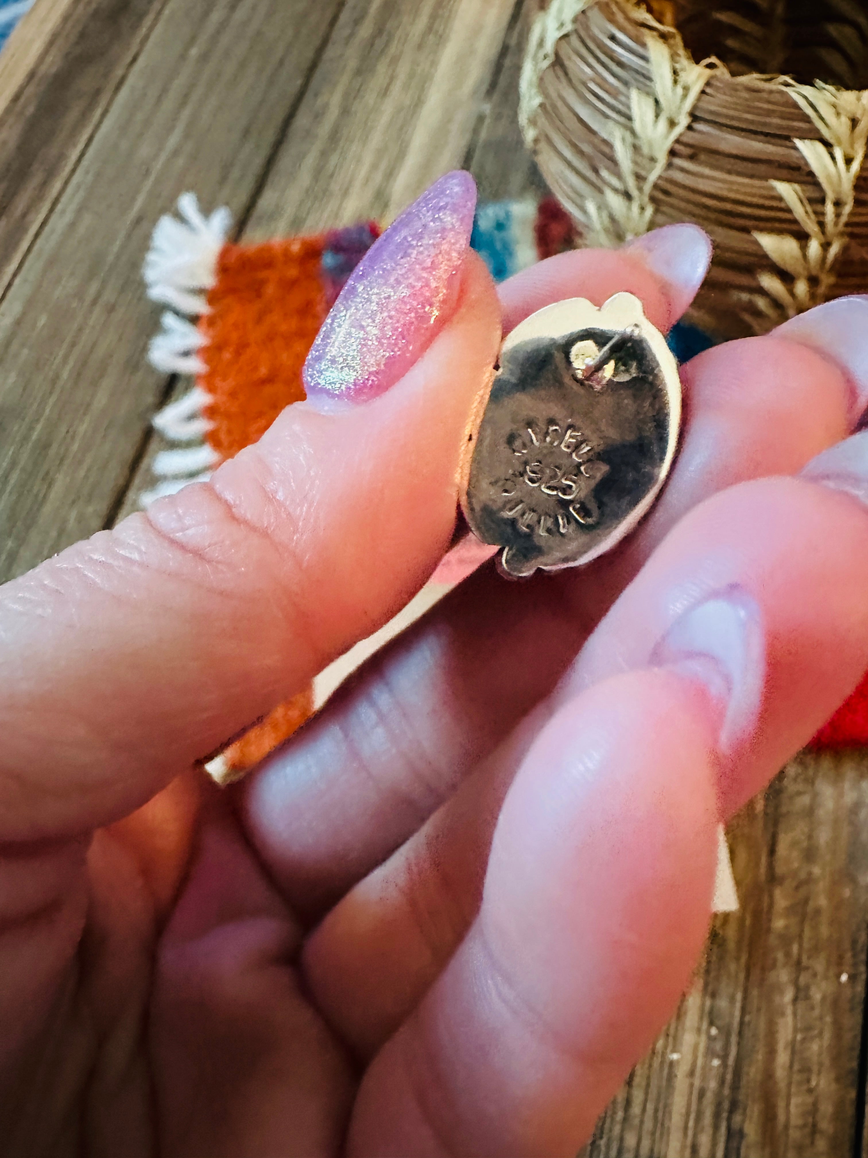 Handcrafted Queen Pink Conch Shell & Sterling Silver Stud Earrings by Wydell Billie